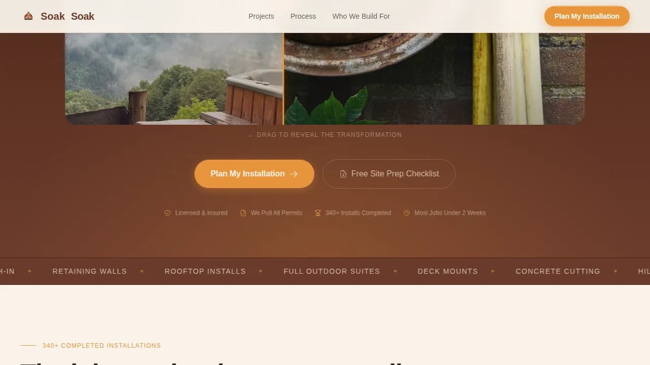 Soak — Luxury Spa Installation Landing Page Template