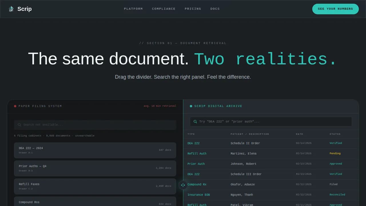 Scrip — Compliant Pharmacy Management Landing Page Template