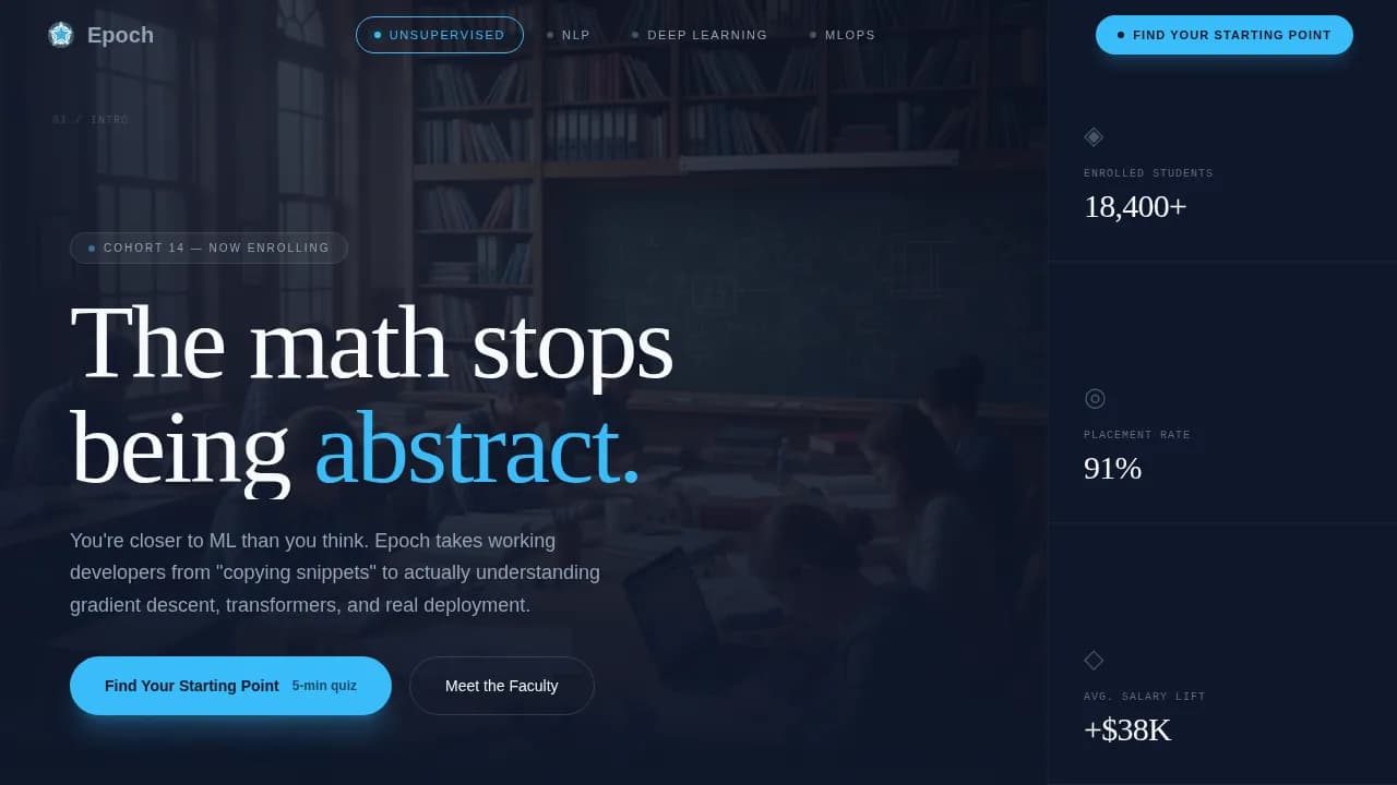 Epoch — Instant ML Bootcamp Landing Page Template
