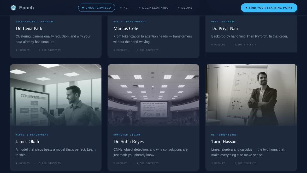 Epoch — Instant ML Bootcamp Landing Page Template