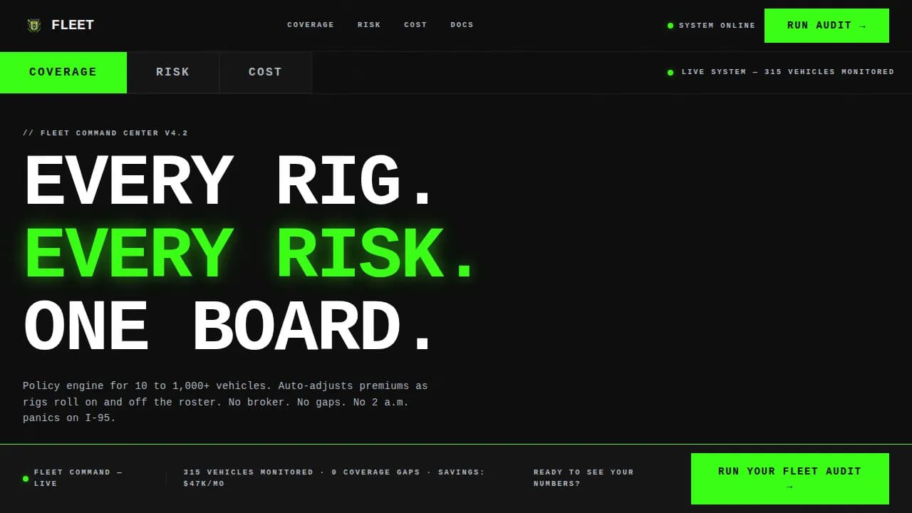 Fleet — Precision Insurance Dashboard Landing Page Template