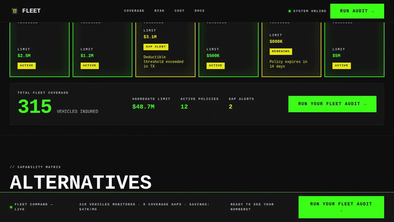 Fleet — Precision Insurance Dashboard Landing Page Template