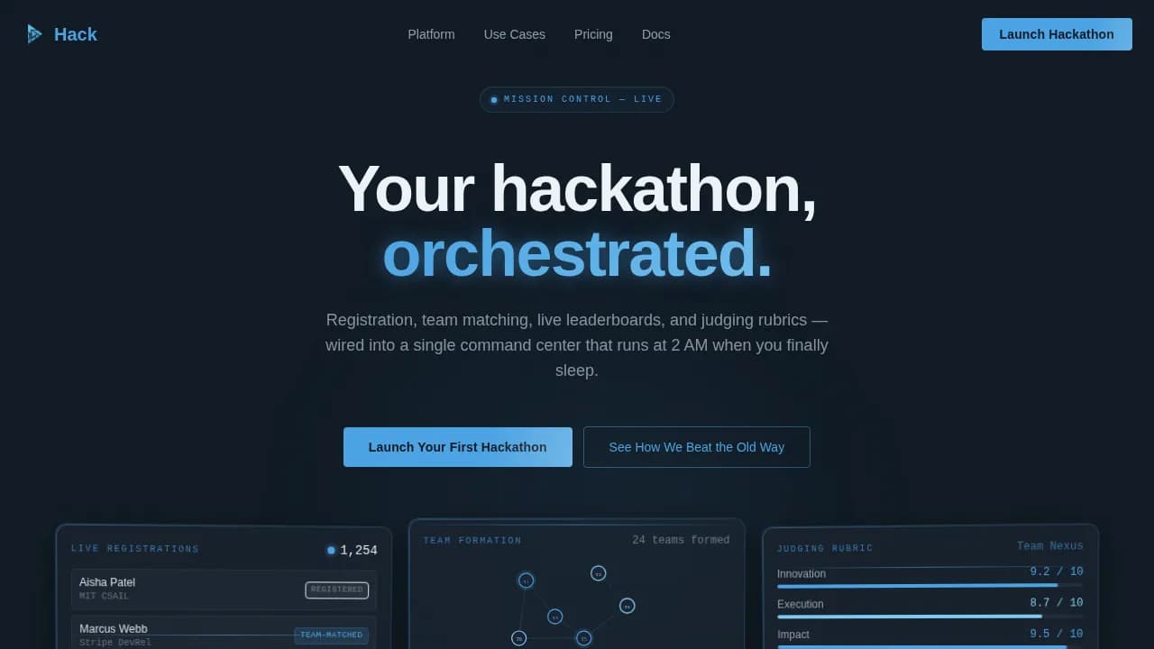 Hack — Instant Hackathon Network Landing Page Template