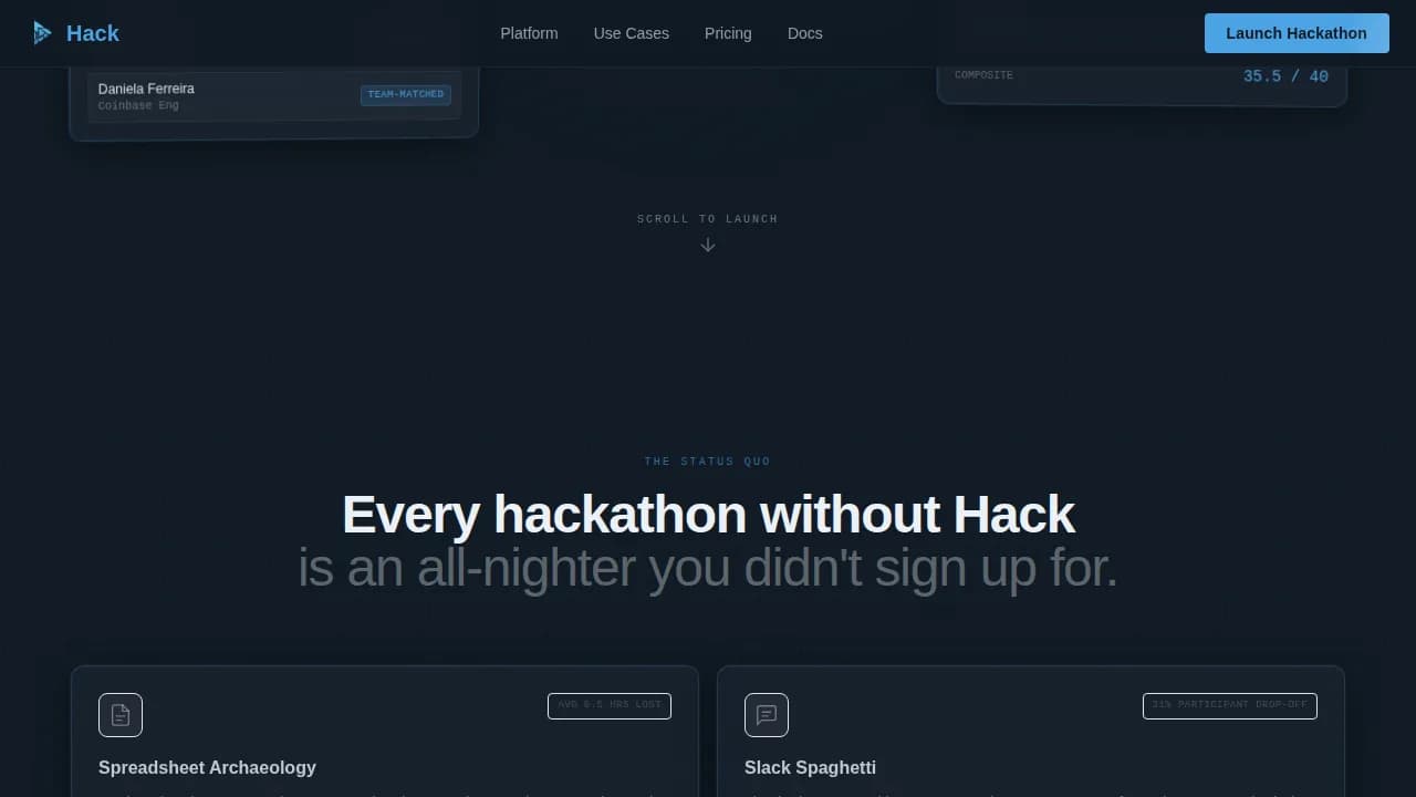 Hack — Instant Hackathon Network Landing Page Template