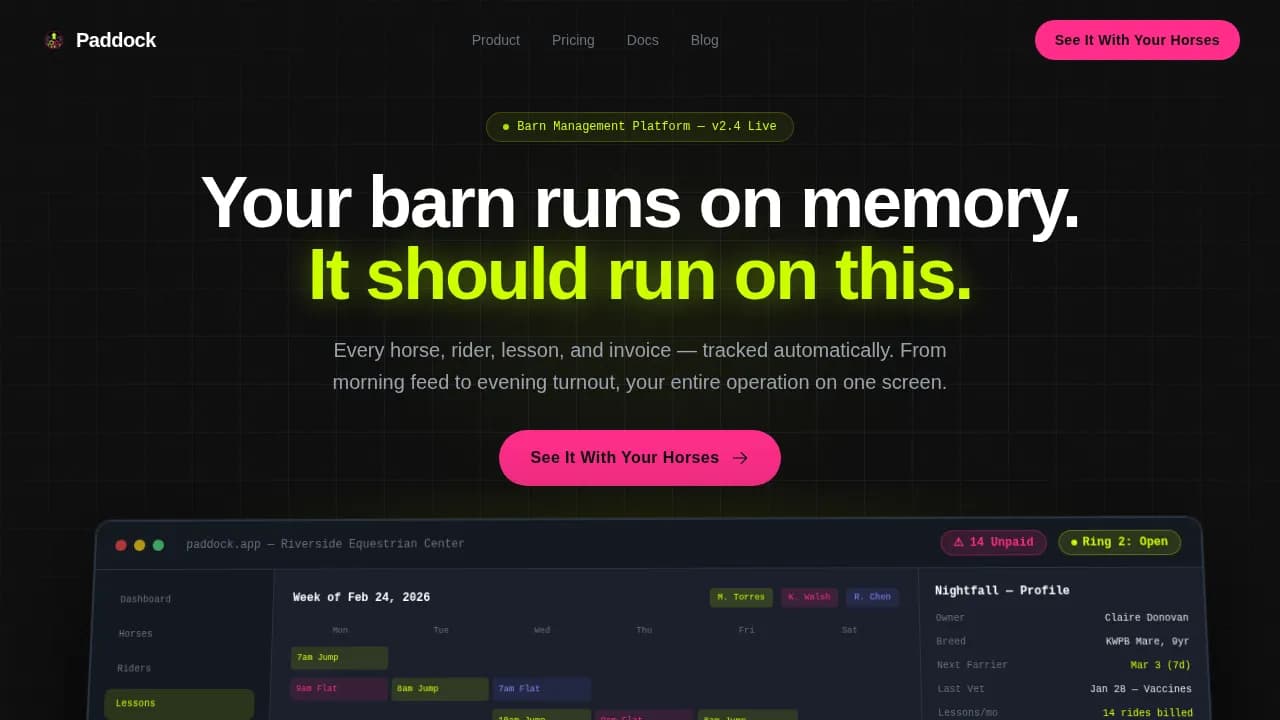 Paddock — Smart Equine Management Landing Page Template