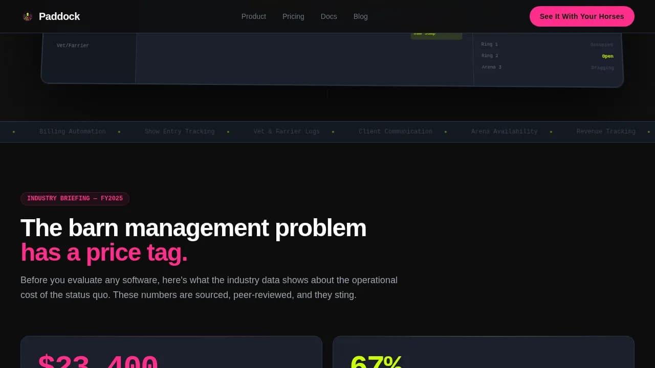 Paddock — Smart Equine Management Landing Page Template