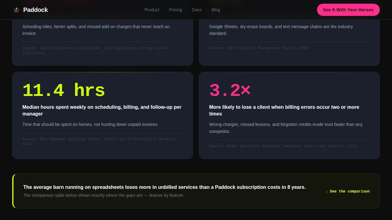 Paddock — Smart Equine Management Landing Page Template