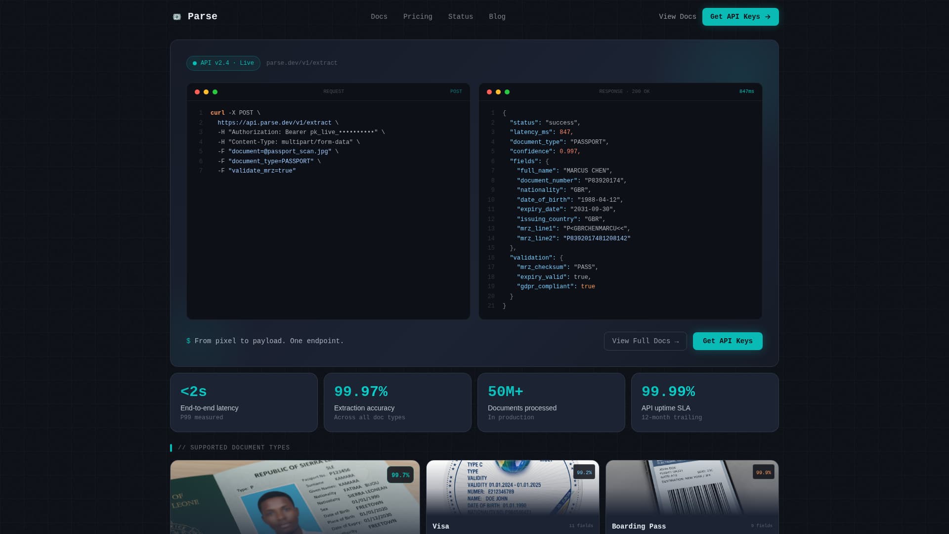 Parse - Powerful Travel API Landing Page Template