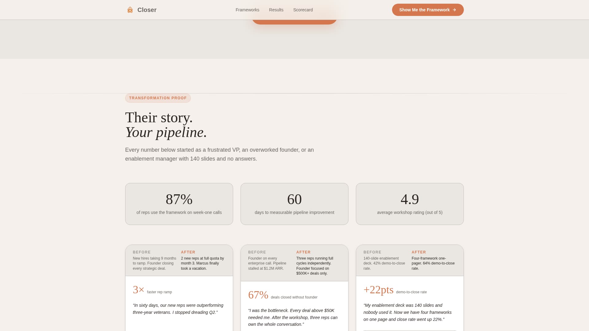 Closer - Powerful Salesenablement Landing Page Template