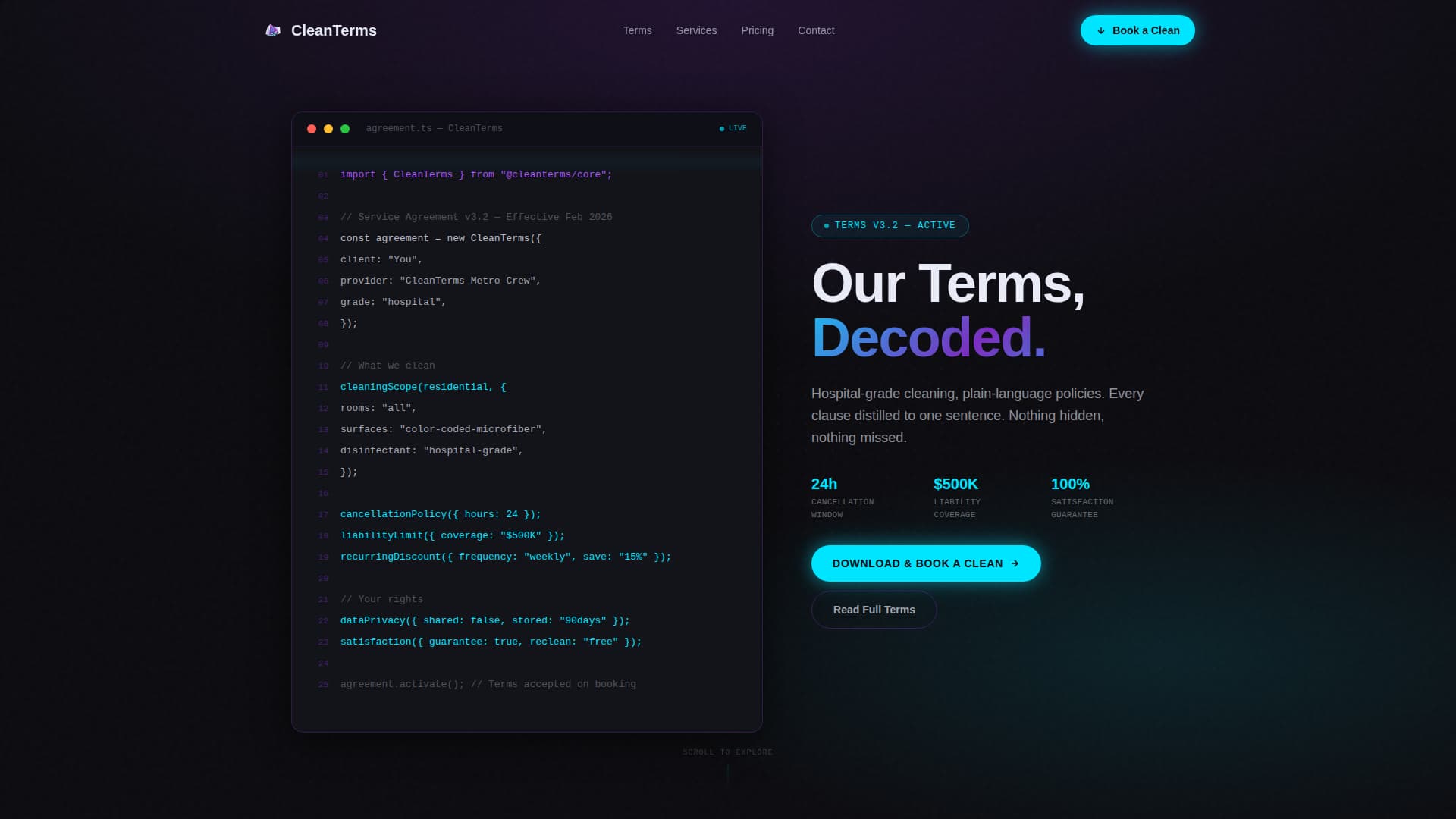 Cleaning Service Terms of Service Plain-Language Website Template