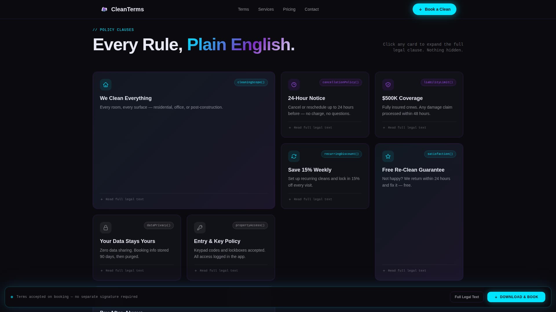 Cleaning Service Terms of Service Plain-Language Website Template