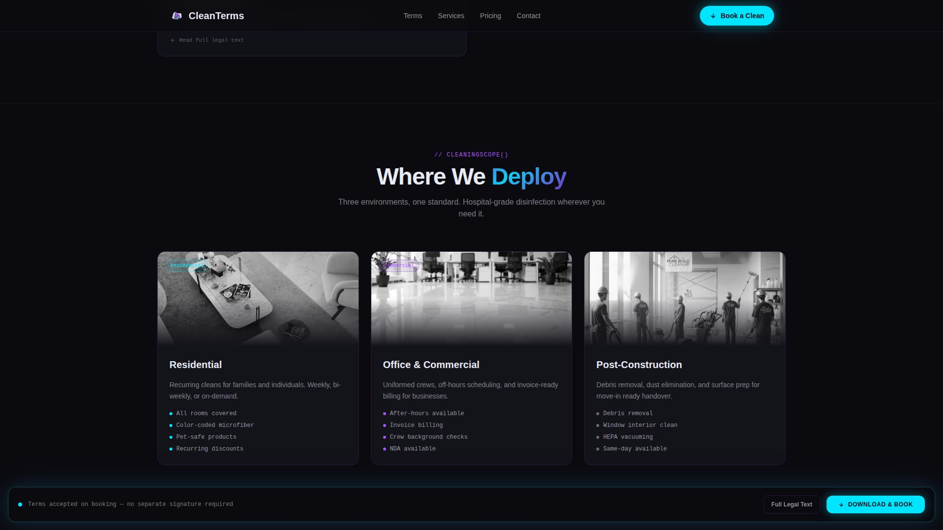 Cleaning Service Terms of Service Plain-Language Website Template