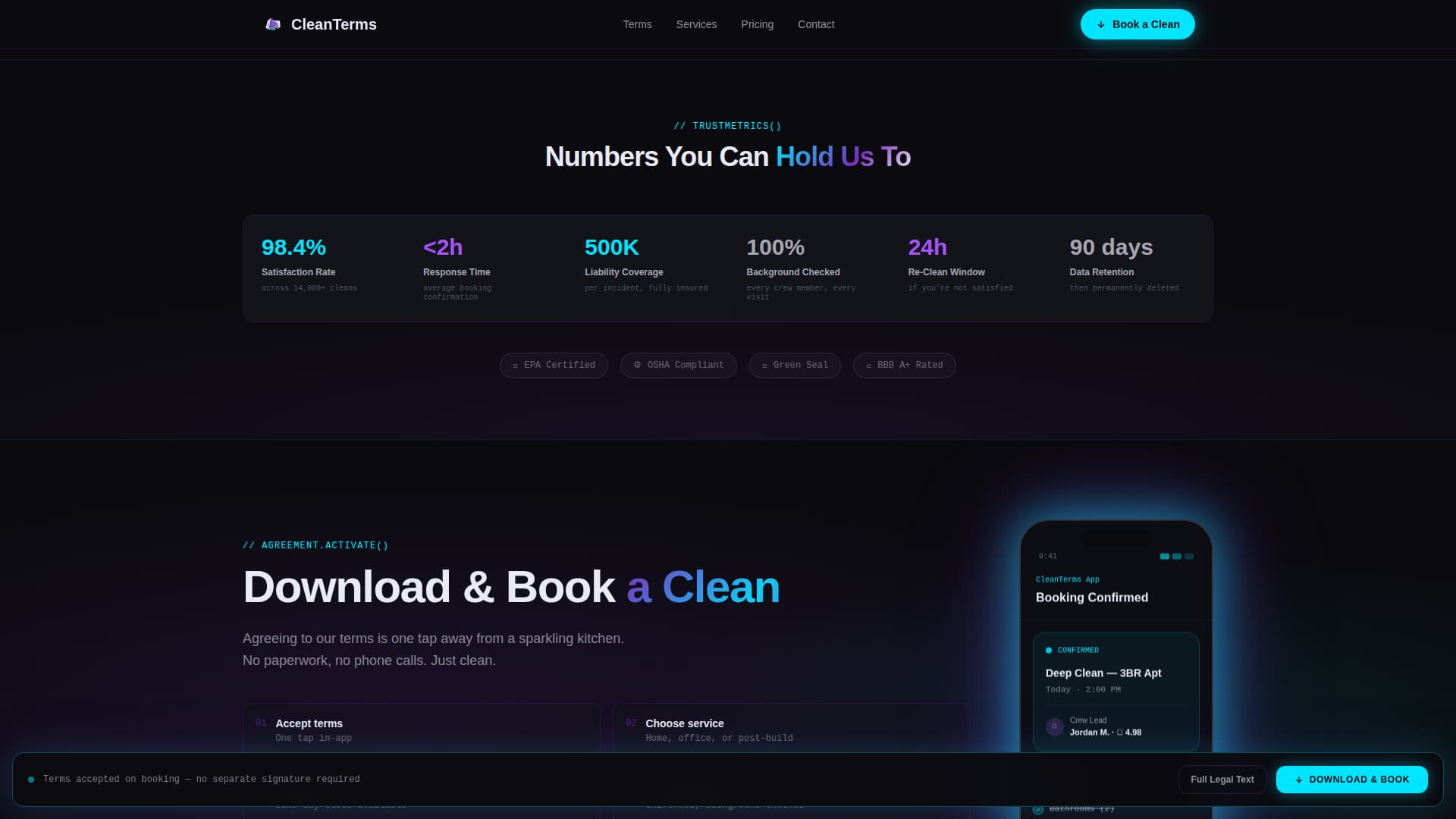 Cleaning Service Terms of Service Plain-Language Website Template