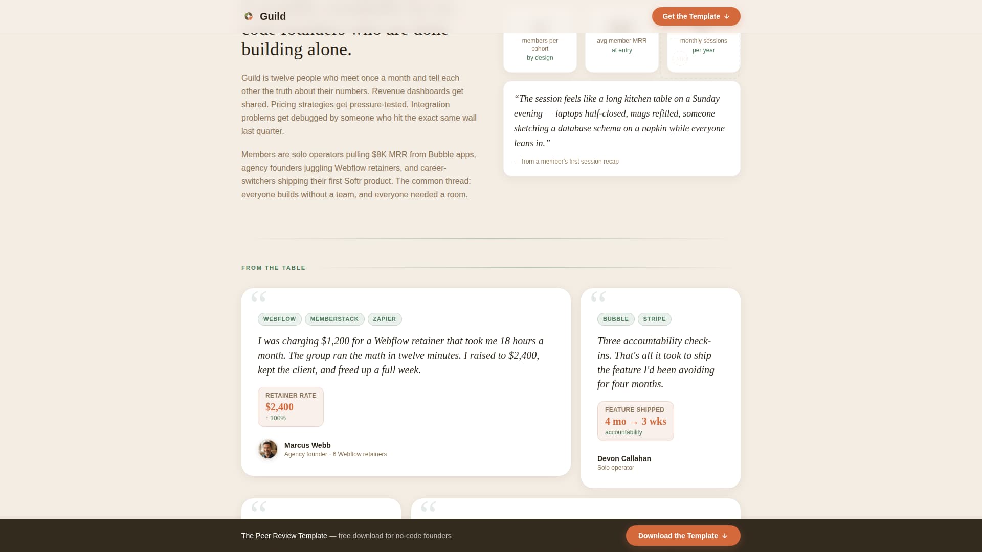 Guild - Thriving Nocodebuilders Landing Page Template