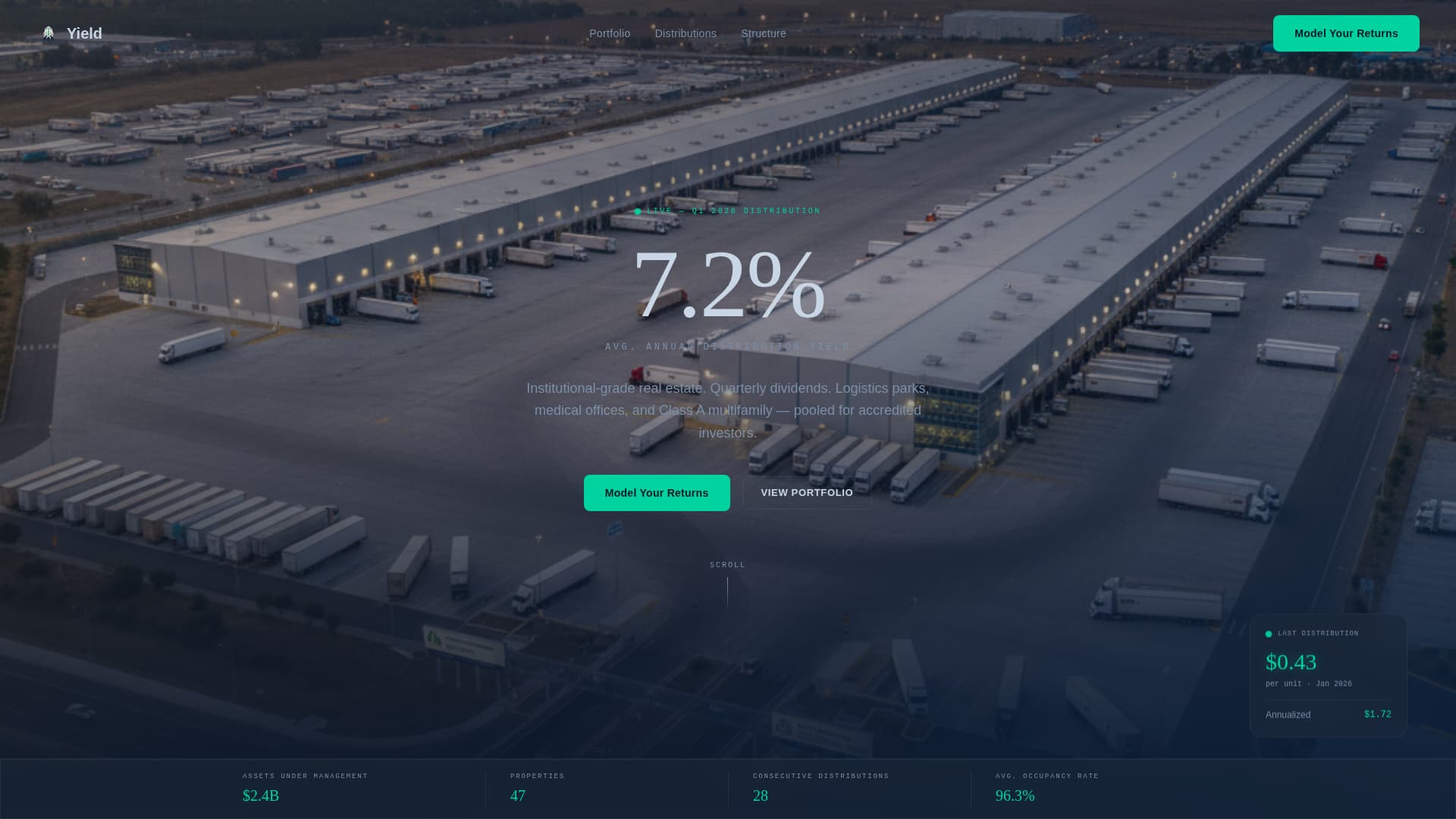 Yield - Immersive Reit Landing Page Template