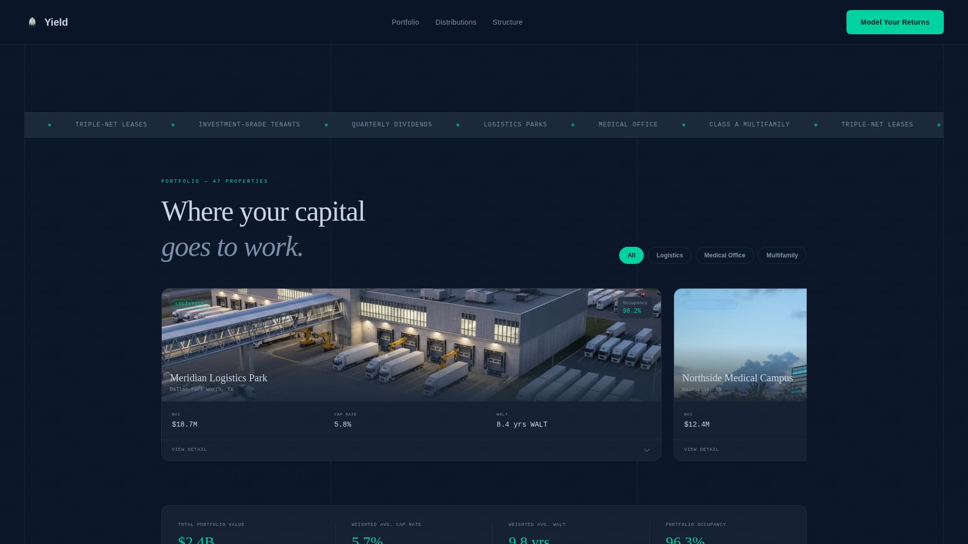 Yield - Immersive Reit Landing Page Template