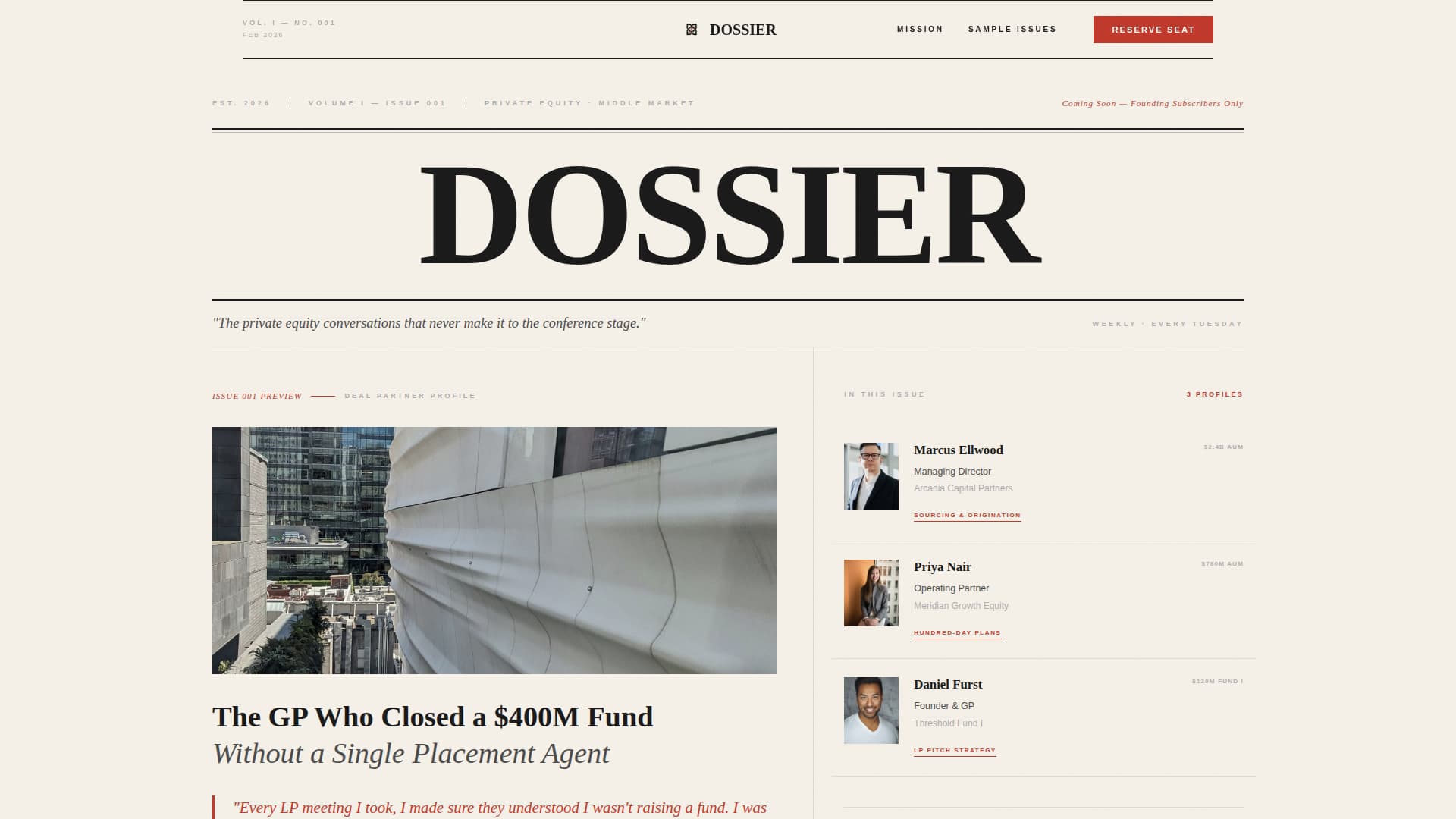 Private Equity Newsletter Pre-Launch Website Template
