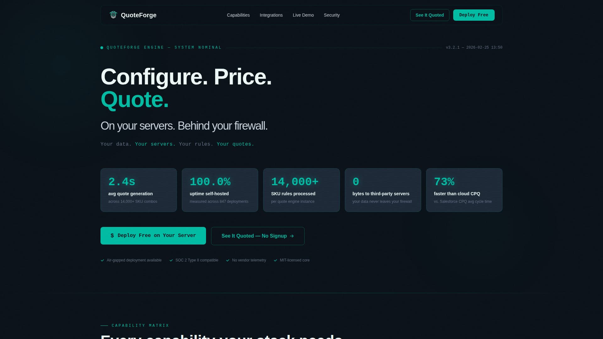 Self-Hosted Enterprise Software Pricing Website Template
