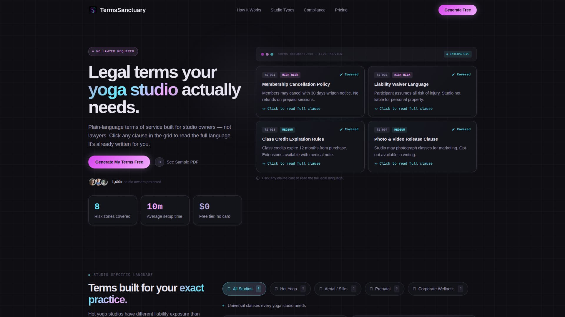 Yoga Studio Specialist Privacy Policy Website Template