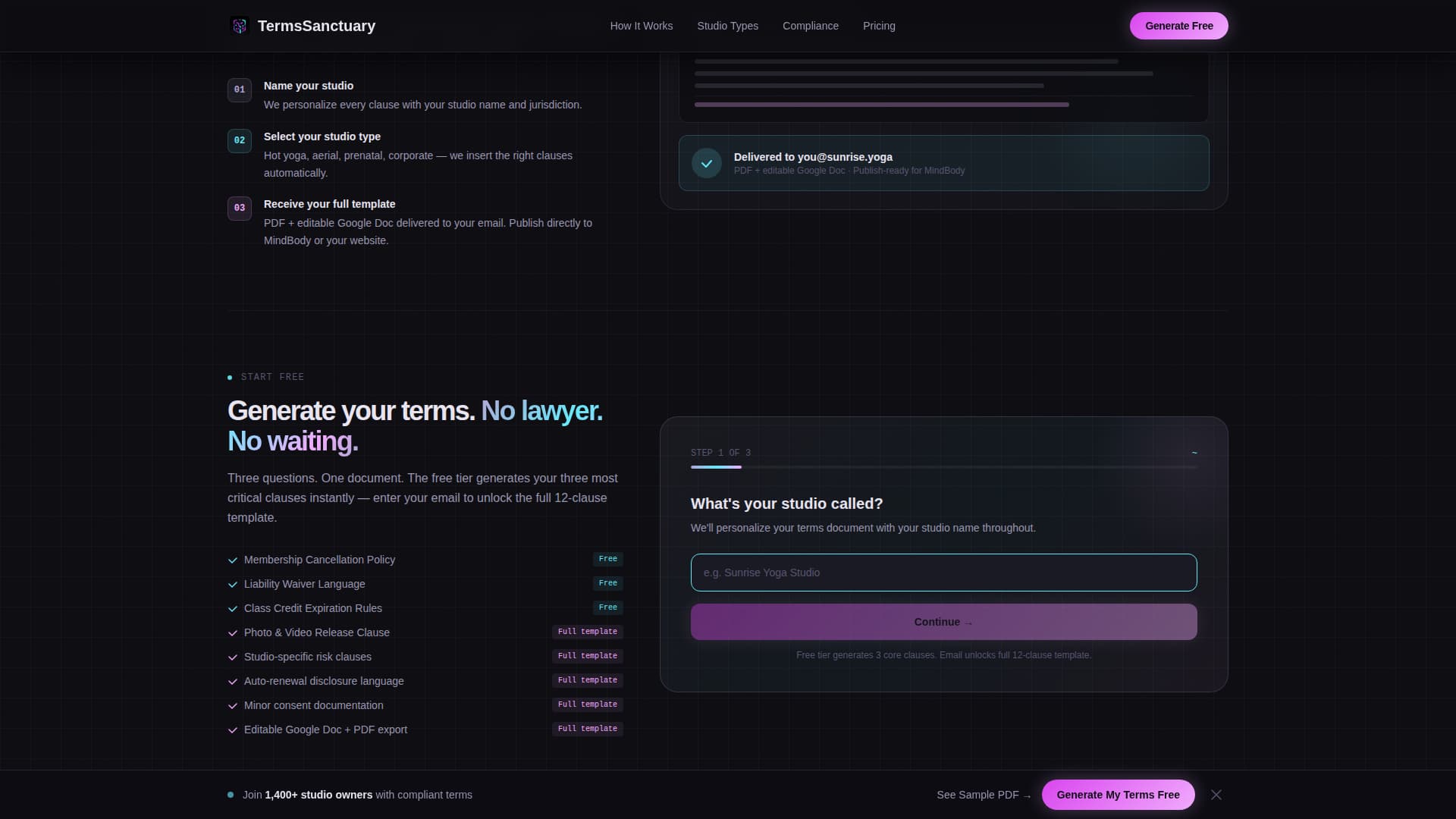 Yoga Studio Specialist Privacy Policy Website Template