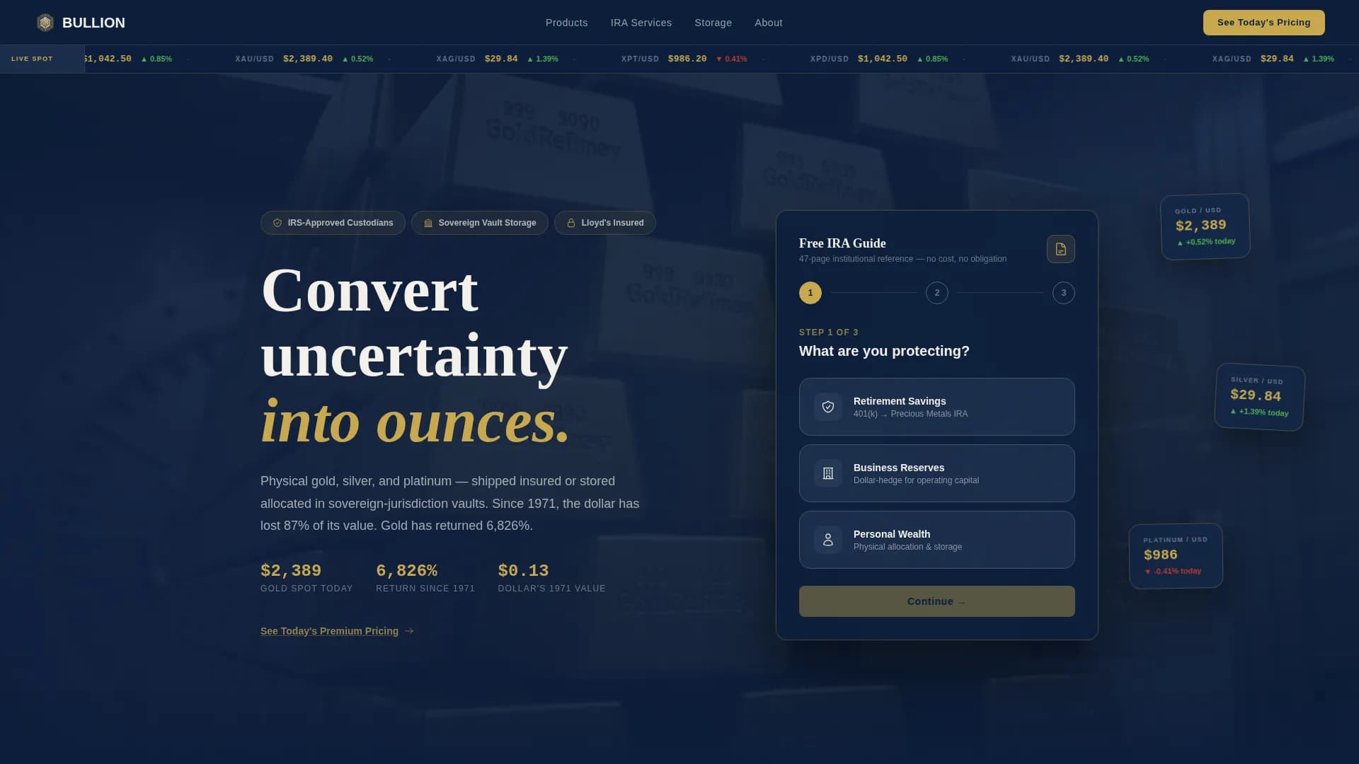 Bullion - Vault-Backed Precious Metals IRA Landing Page Template