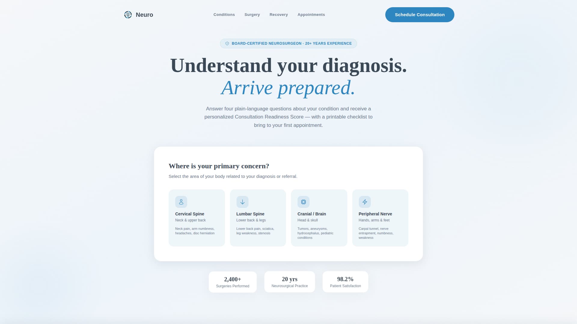 Neurosurgeon Advanced Booking Website Template