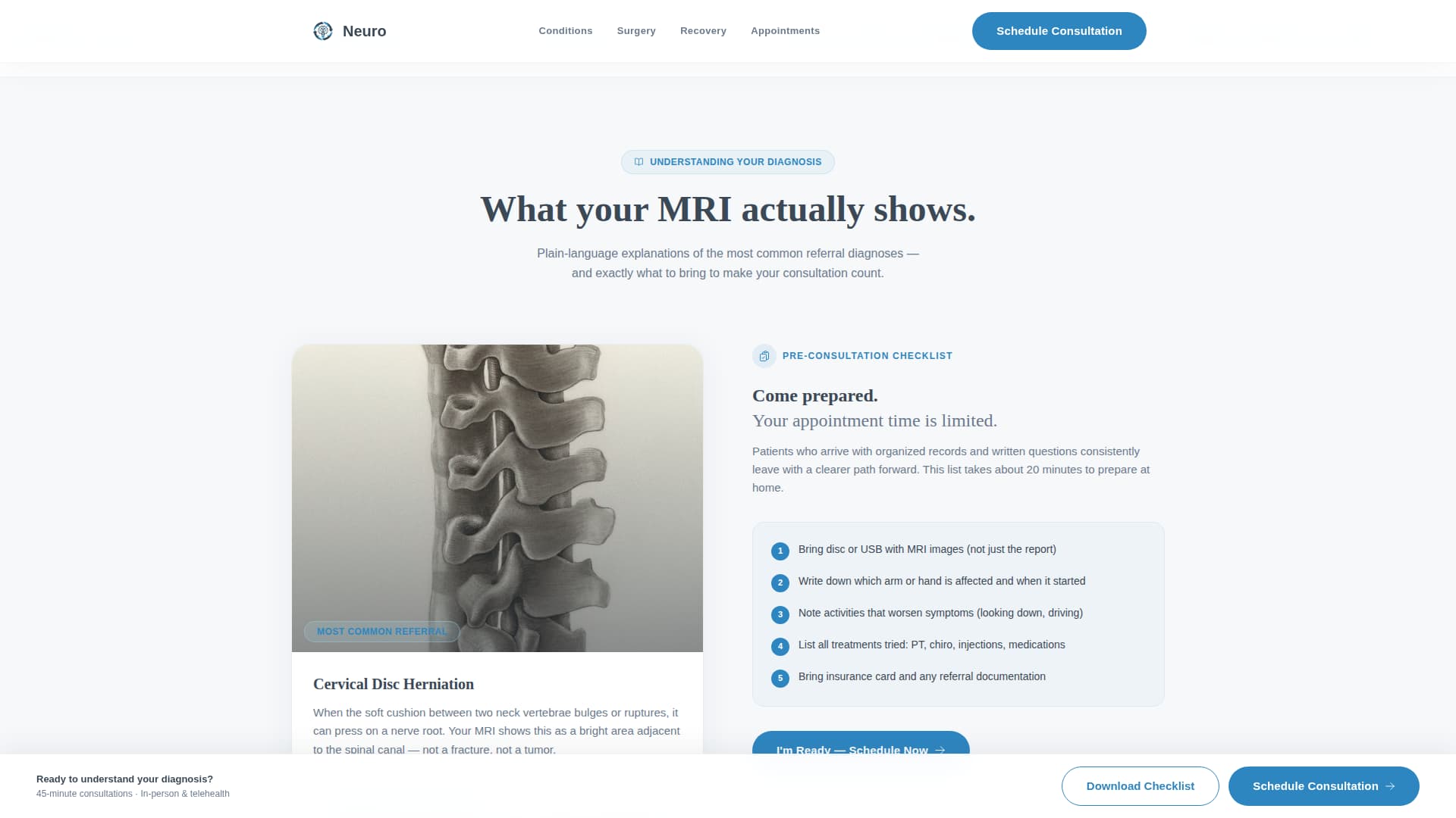 Neurosurgeon Advanced Booking Website Template