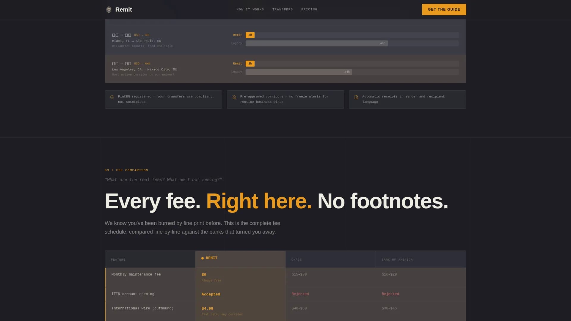 Remit - ITIN-Ready Cross-Border Business Checking Landing Page Template
