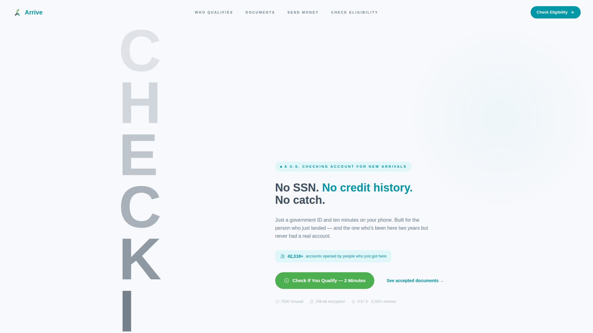 Arrive - Borderless Checking Landing Page Template