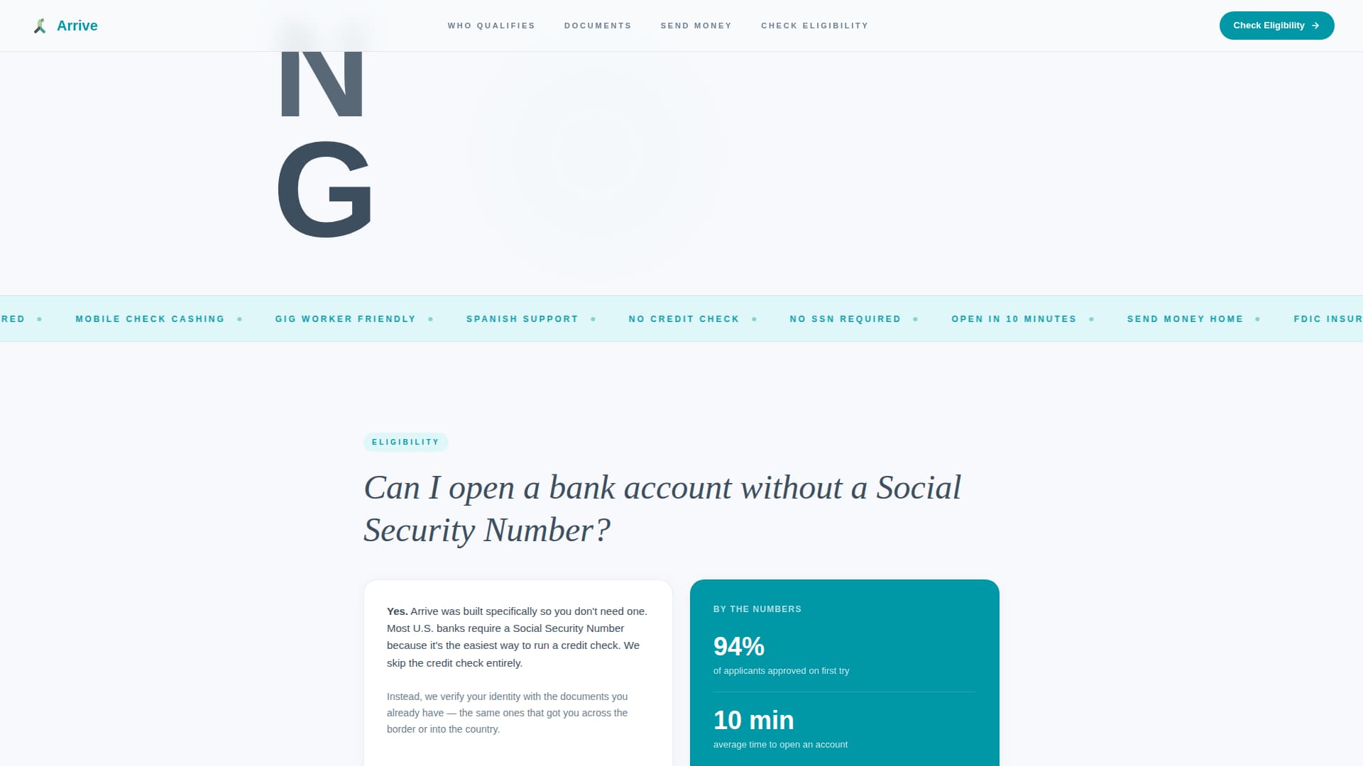 Arrive - Borderless Checking Landing Page Template