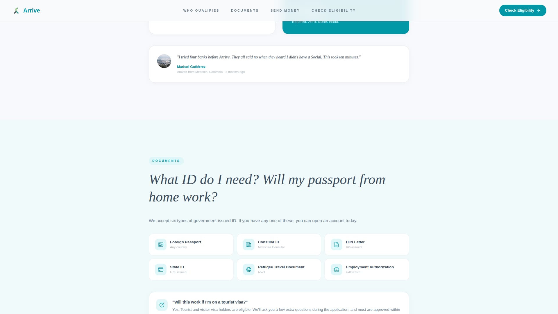 Arrive - Borderless Checking Landing Page Template