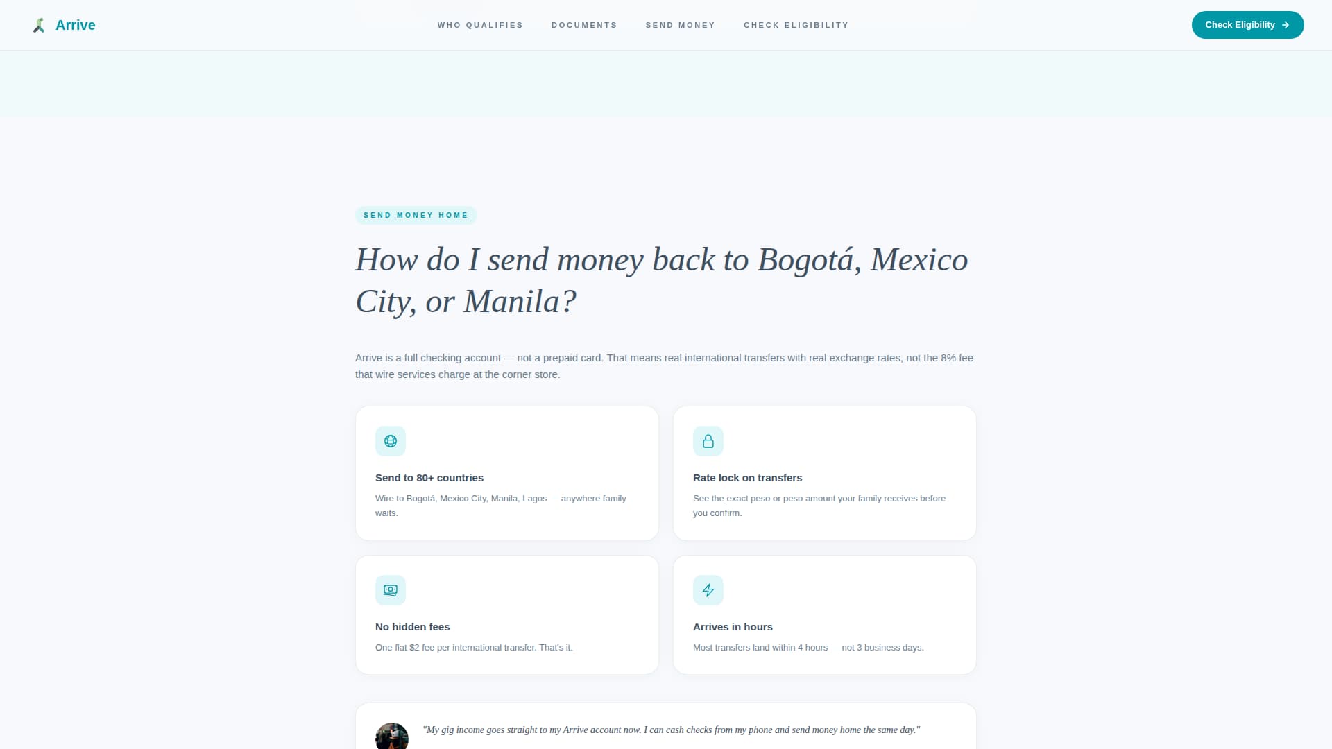 Arrive - Borderless Checking Landing Page Template