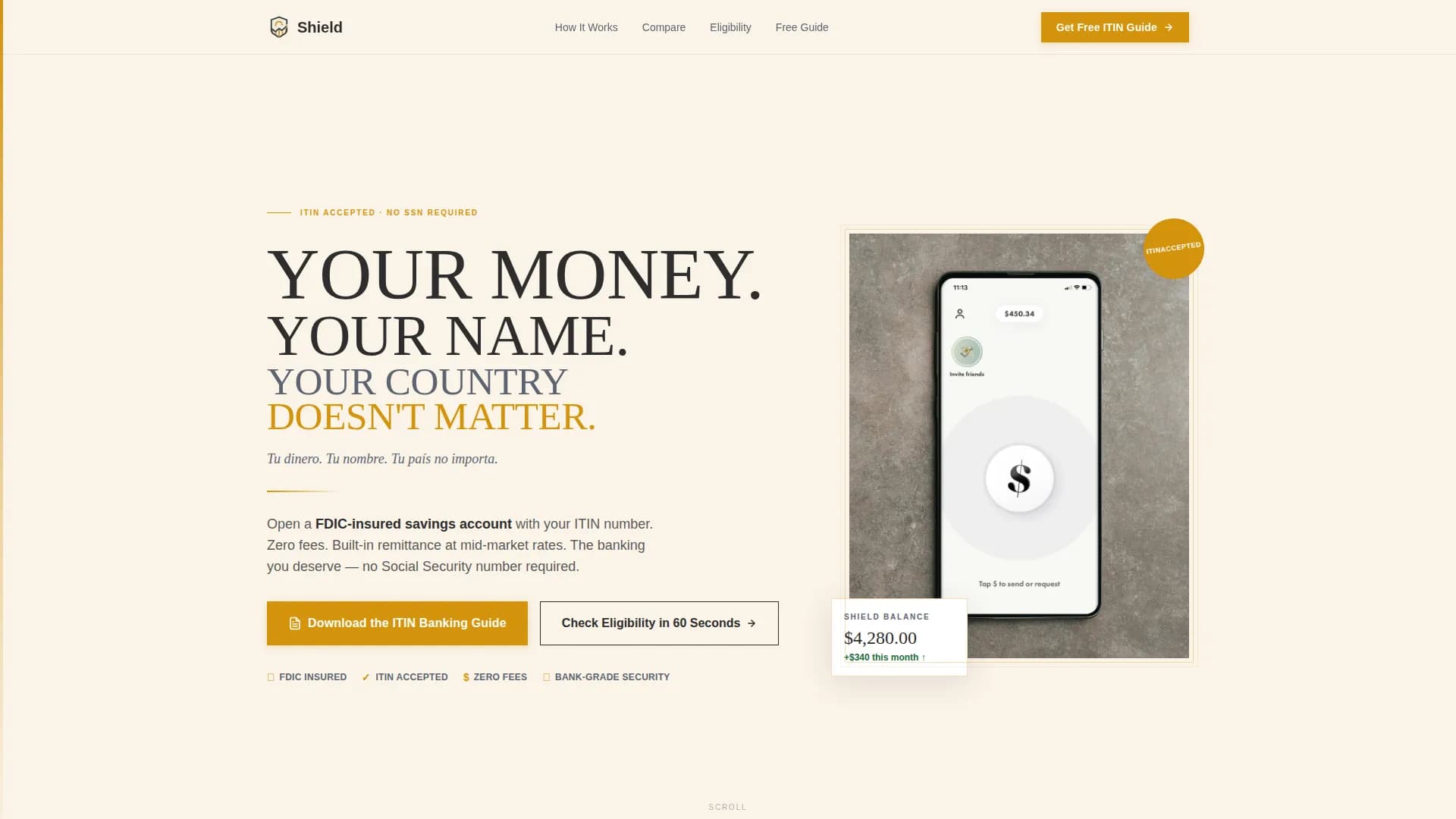 Shield - Trusted ITIN Immigrant Savings Account Landing Page Template