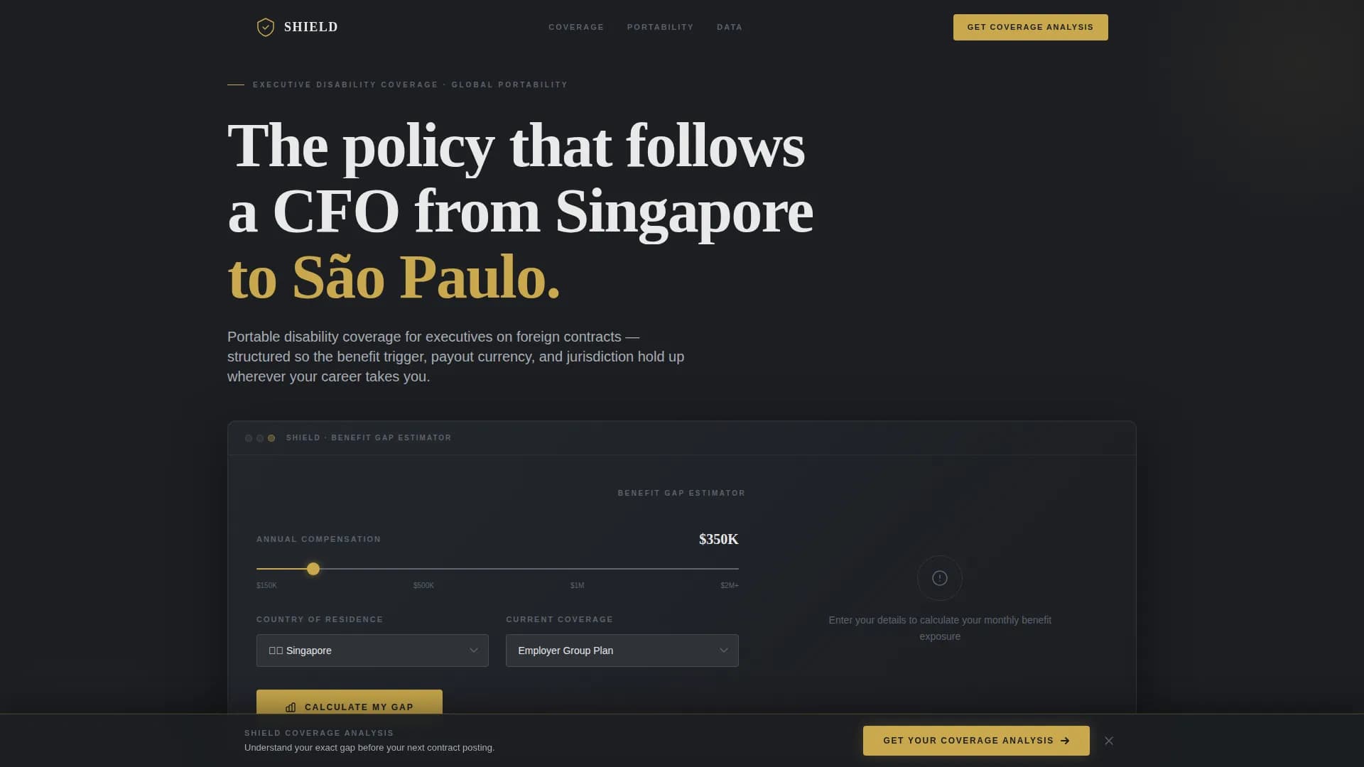 Shield — Elite Expat Coverage Landing Page Template