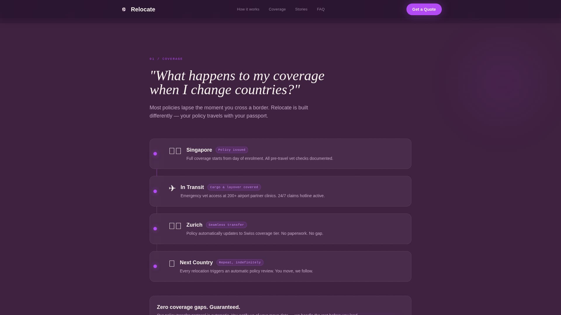 Relocate - Seamless Expatpetinsurance Landing Page Template