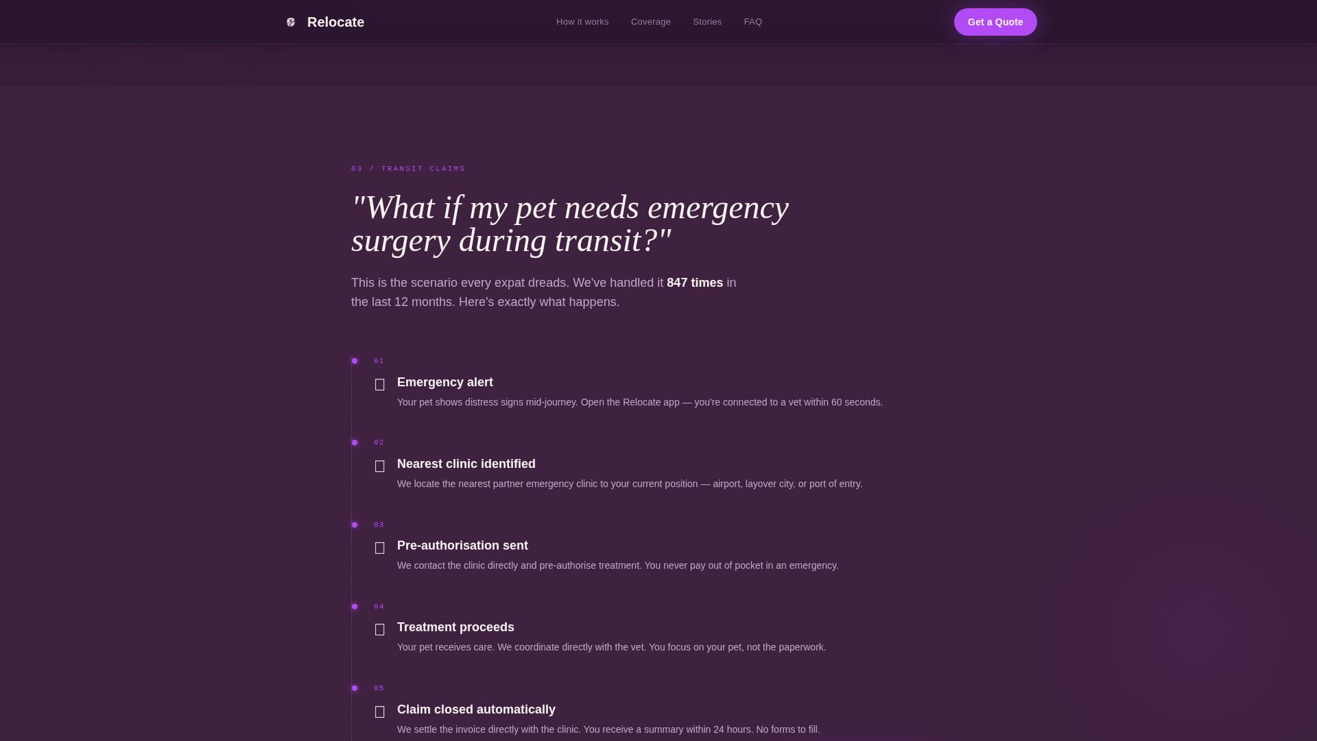 Relocate - Seamless Expatpetinsurance Landing Page Template
