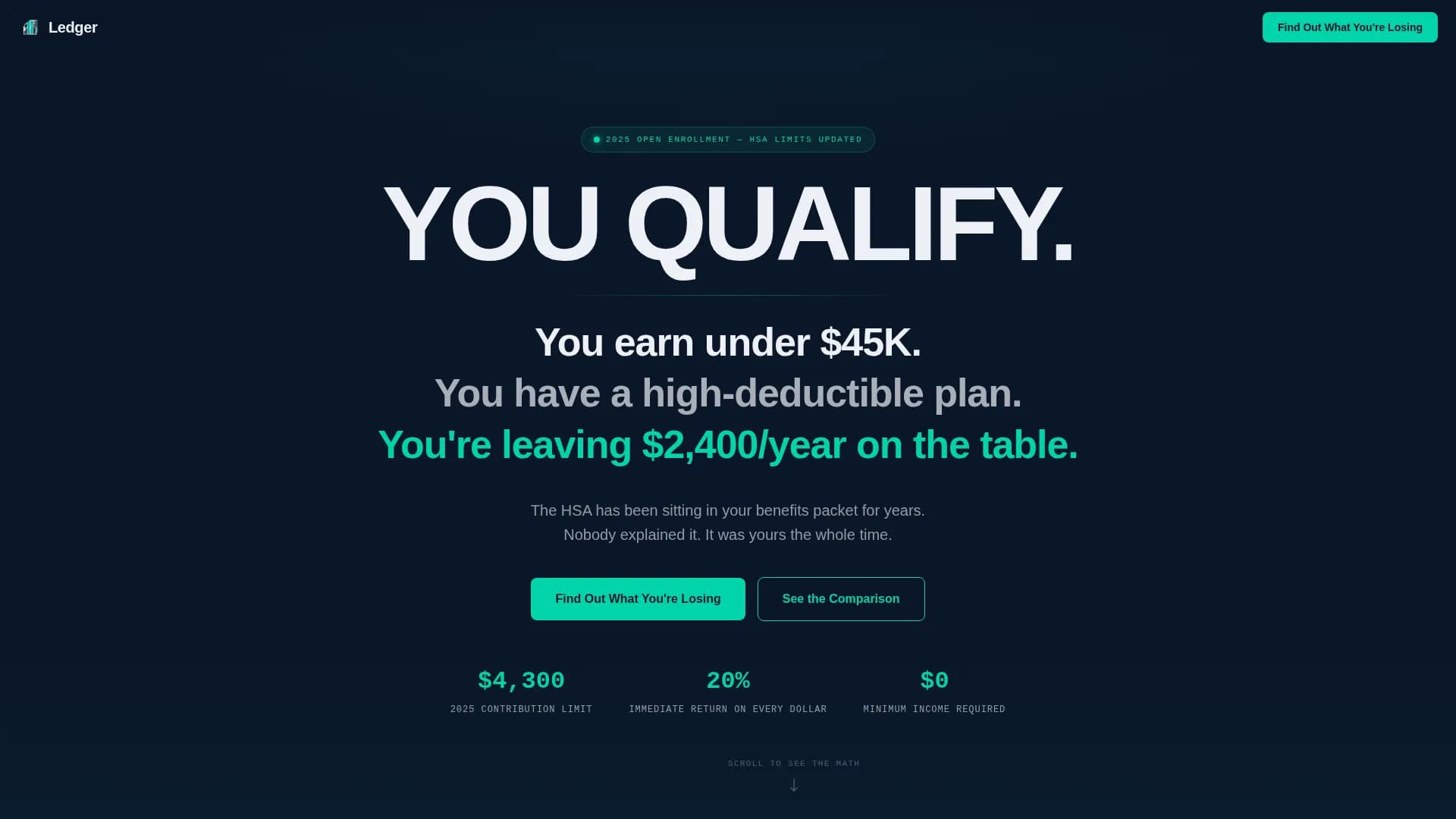 Ledger - Tax-Sheltered HSA Savings Comparison Landing Page Template