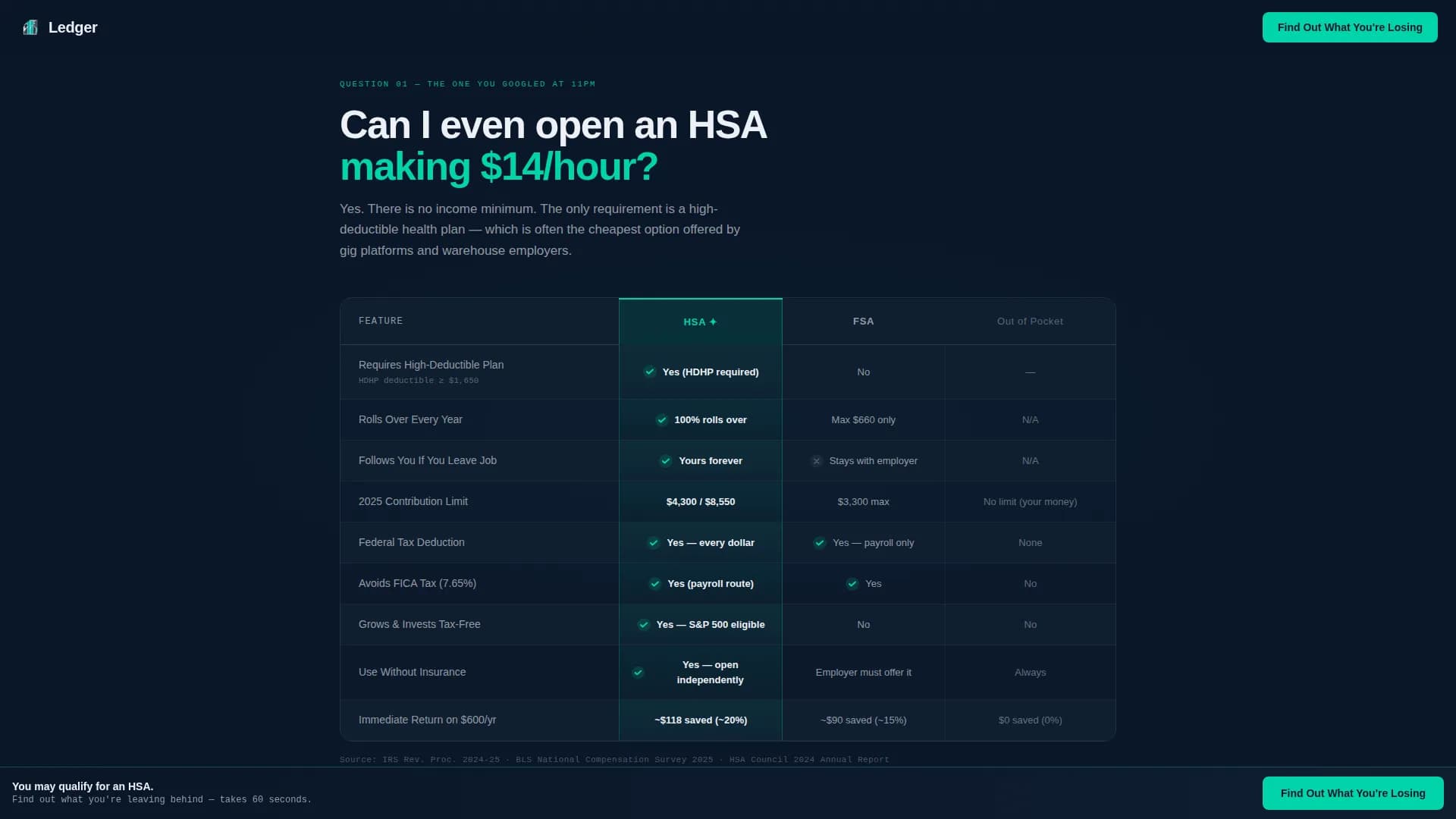 Ledger - Tax-Sheltered HSA Savings Comparison Landing Page Template