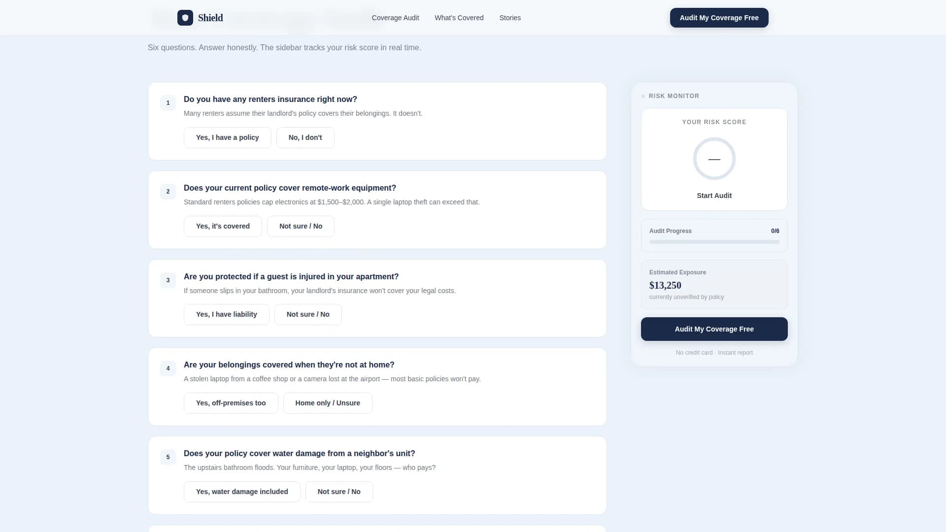 Shield - Trusted Coverage Audit Landing Page Template