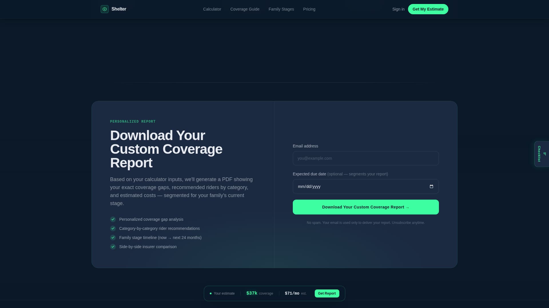 Growing Family Insurance Cost Calculator Website Template