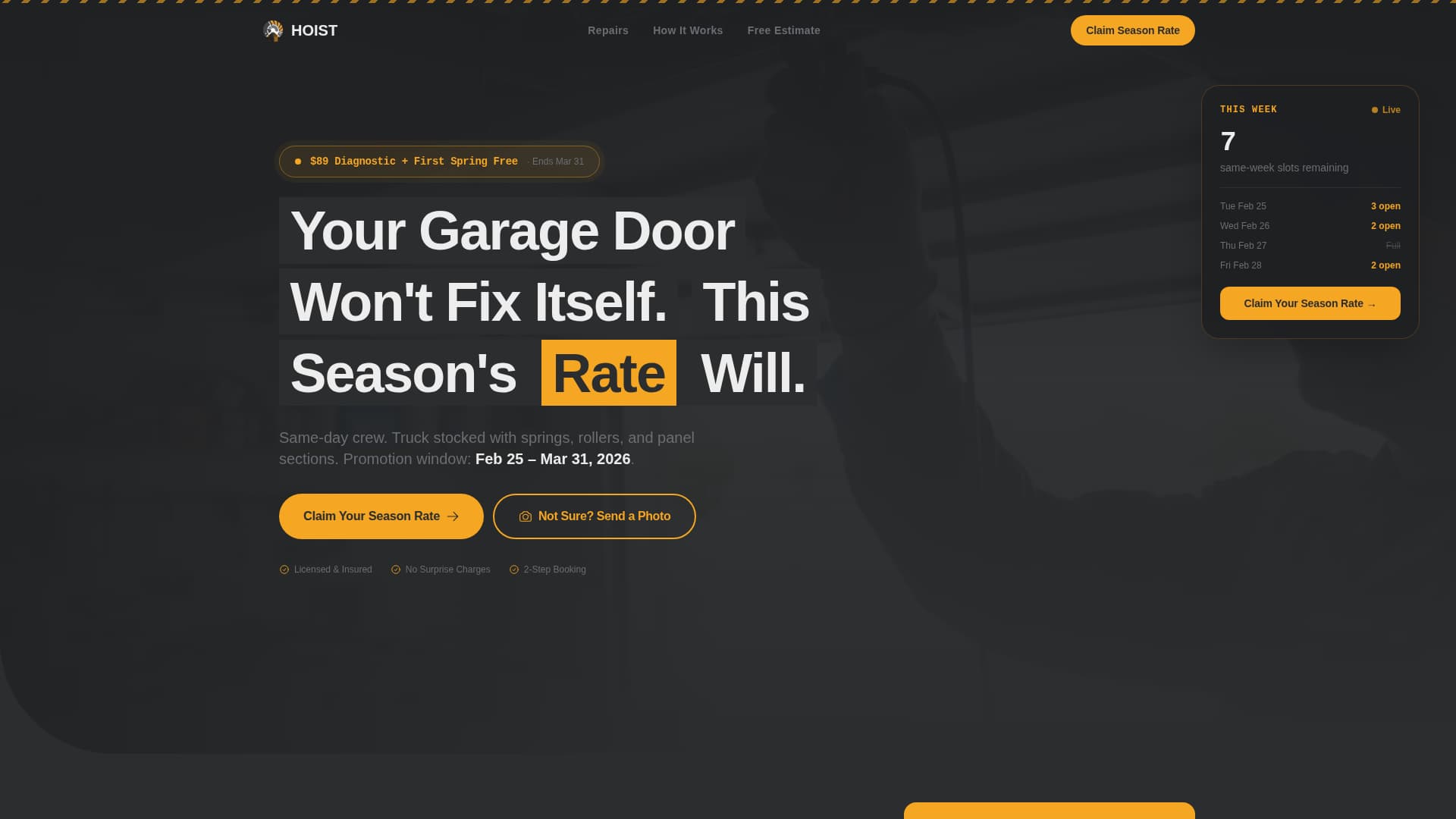 Hoist — Expert Garage-Door Repair Landing Page Template