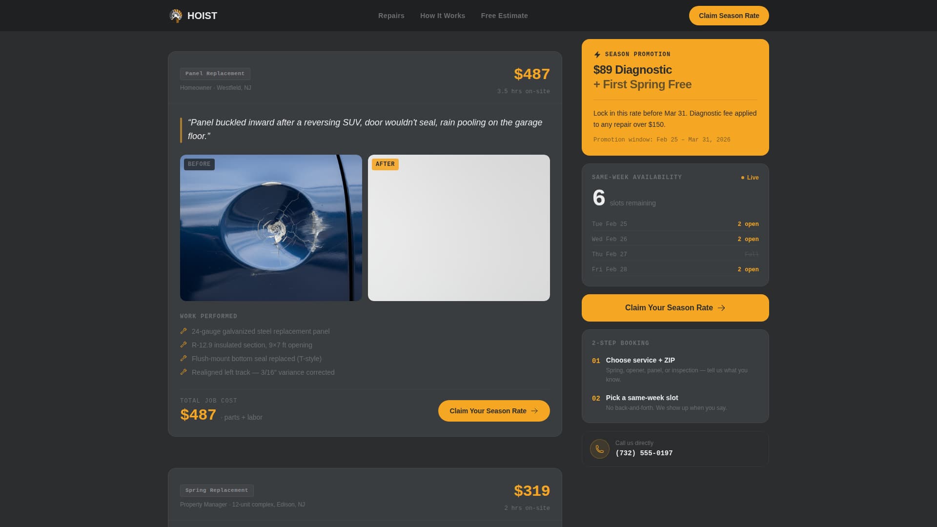 Hoist — Expert Garage-Door Repair Landing Page Template
