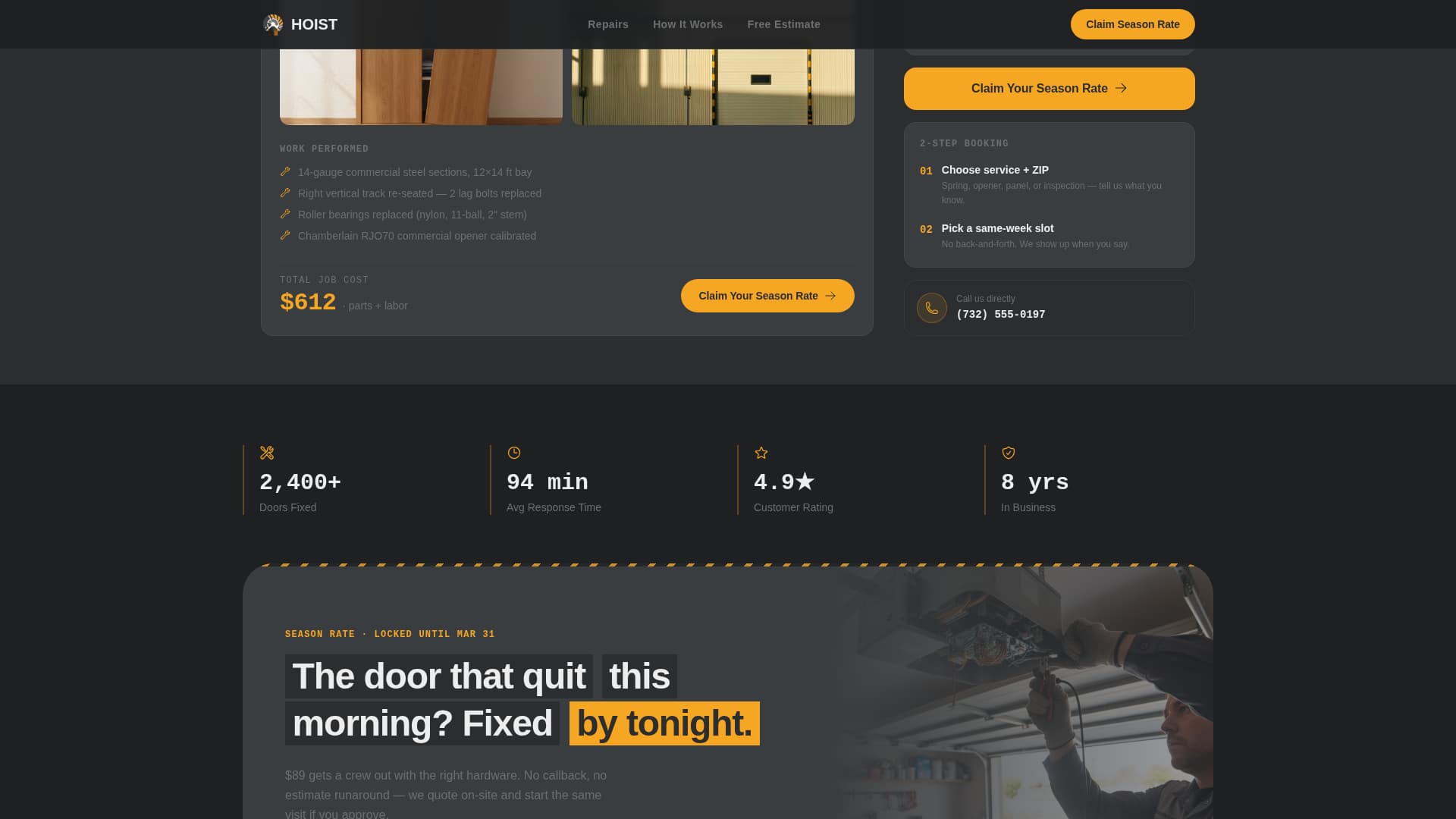 Hoist — Expert Garage-Door Repair Landing Page Template