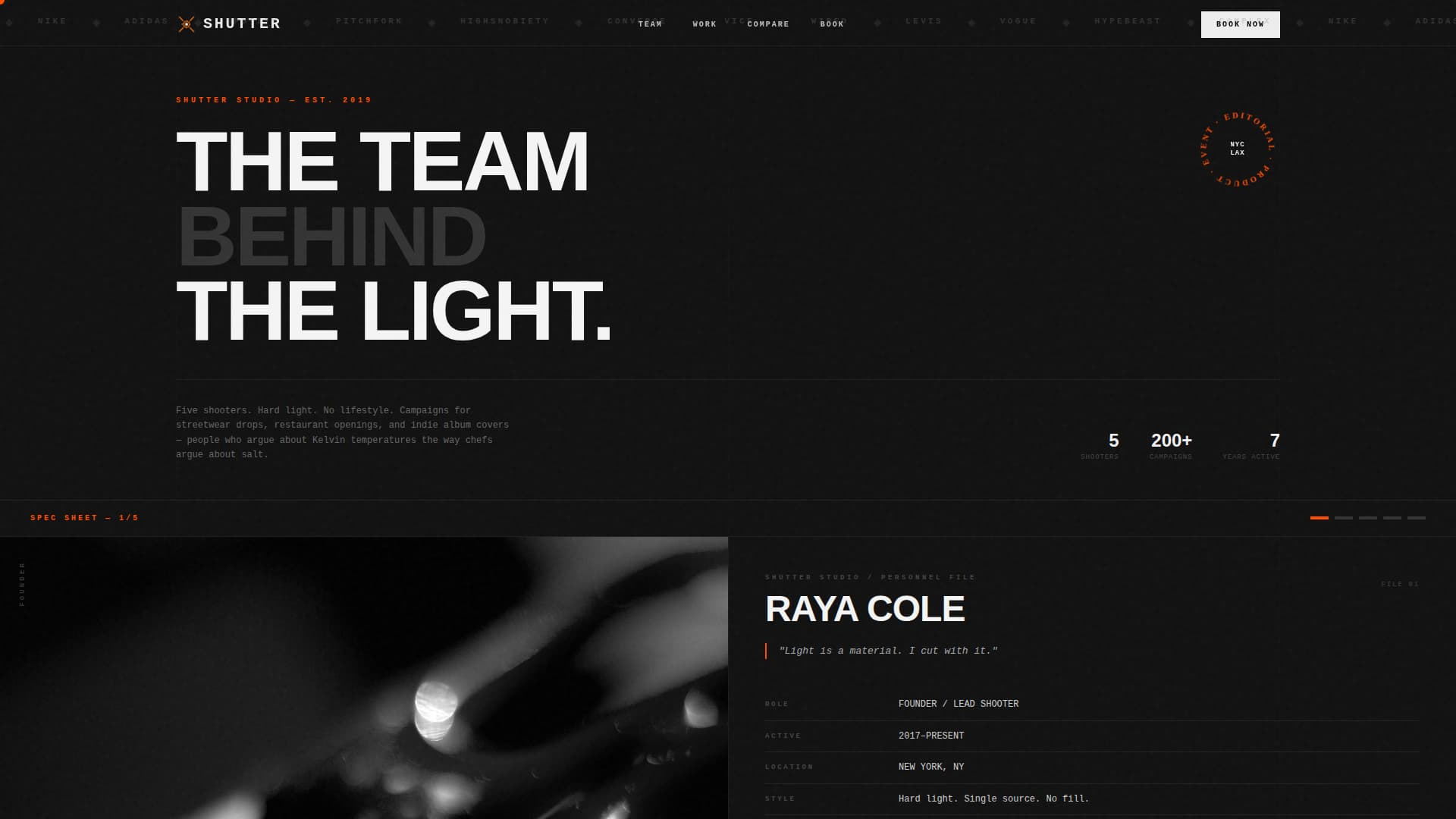 Professional Photography Studio Team Credentials Website Template