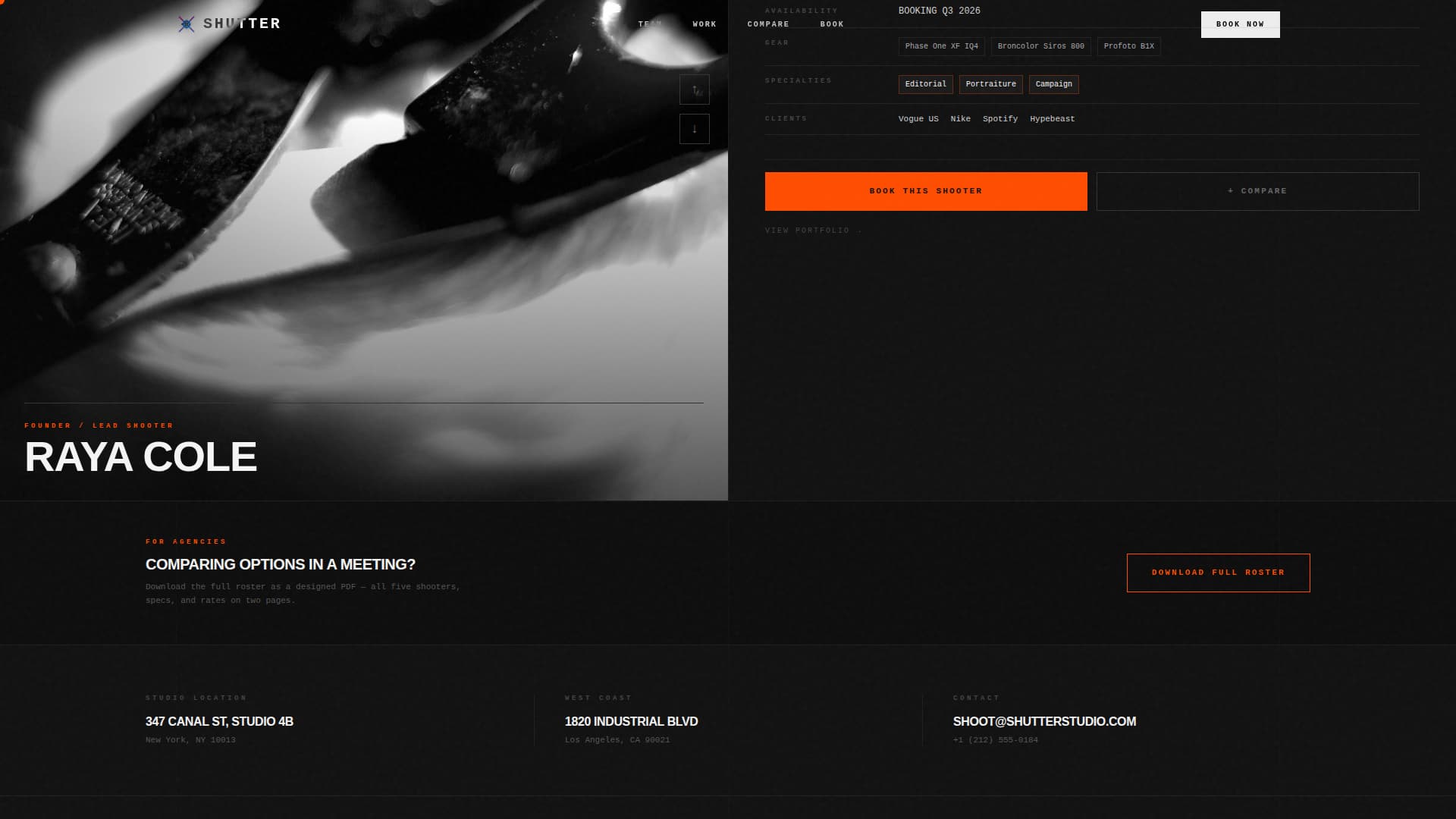 Professional Photography Studio Team Credentials Website Template