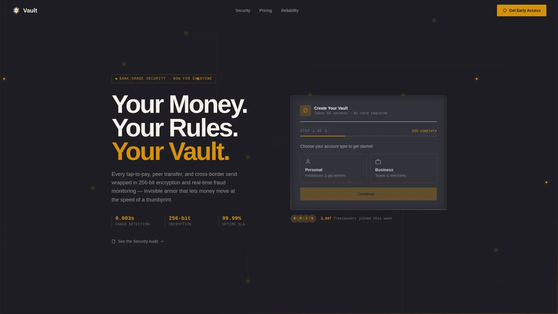 Vault - Secure Digital Wallet Landing Page Template