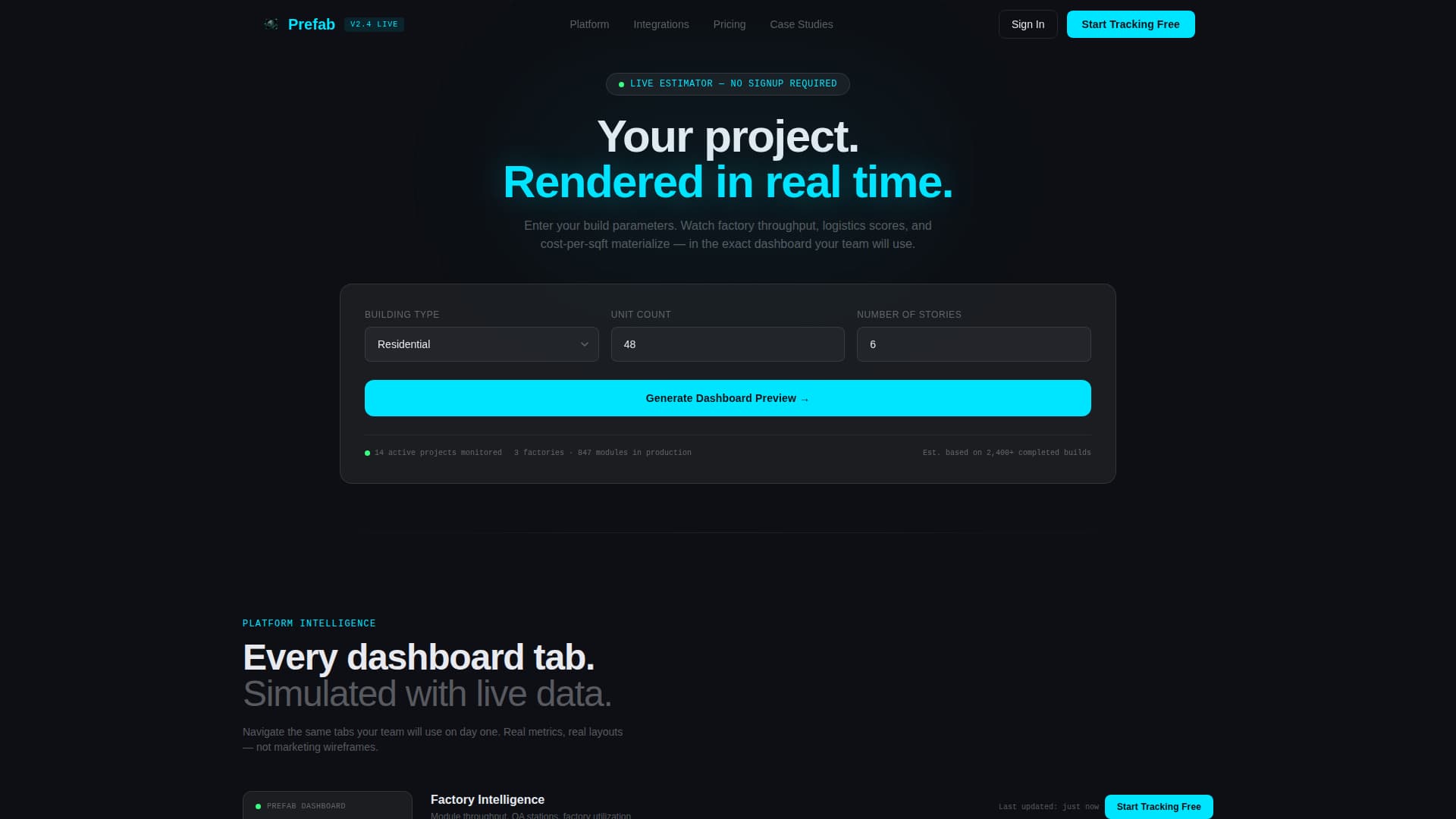 Modular Construction Vertical SaaS Cost Calculator Website Template