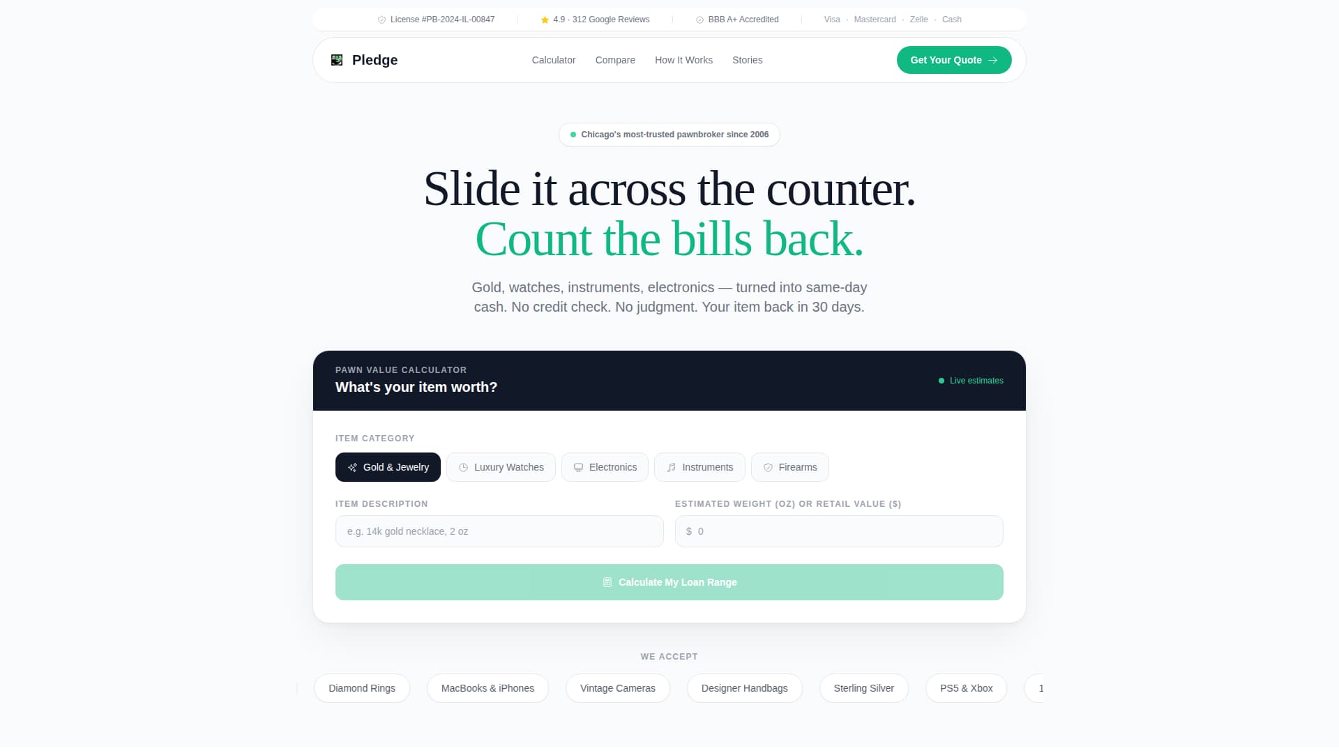 Pledge - Fast Pawnshop Landing Page Template