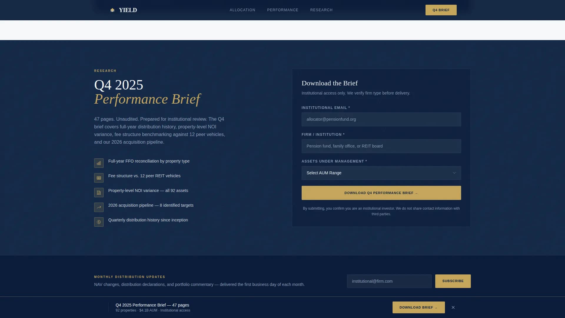 Yield - Institutional REIT Management Comparison Table Landing Page Template