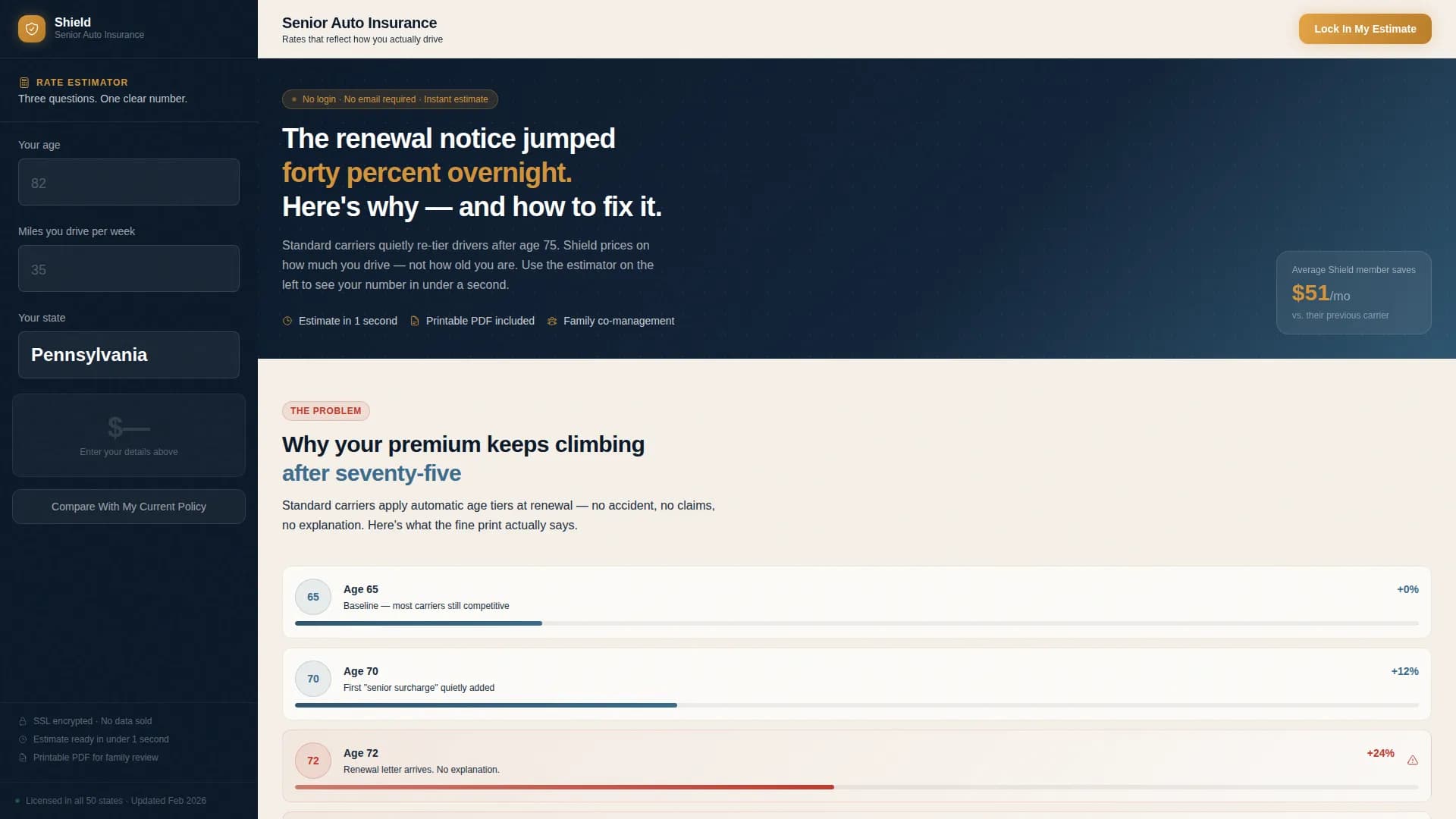 Senior (75+) Insurance Cost Calculator Website Template
